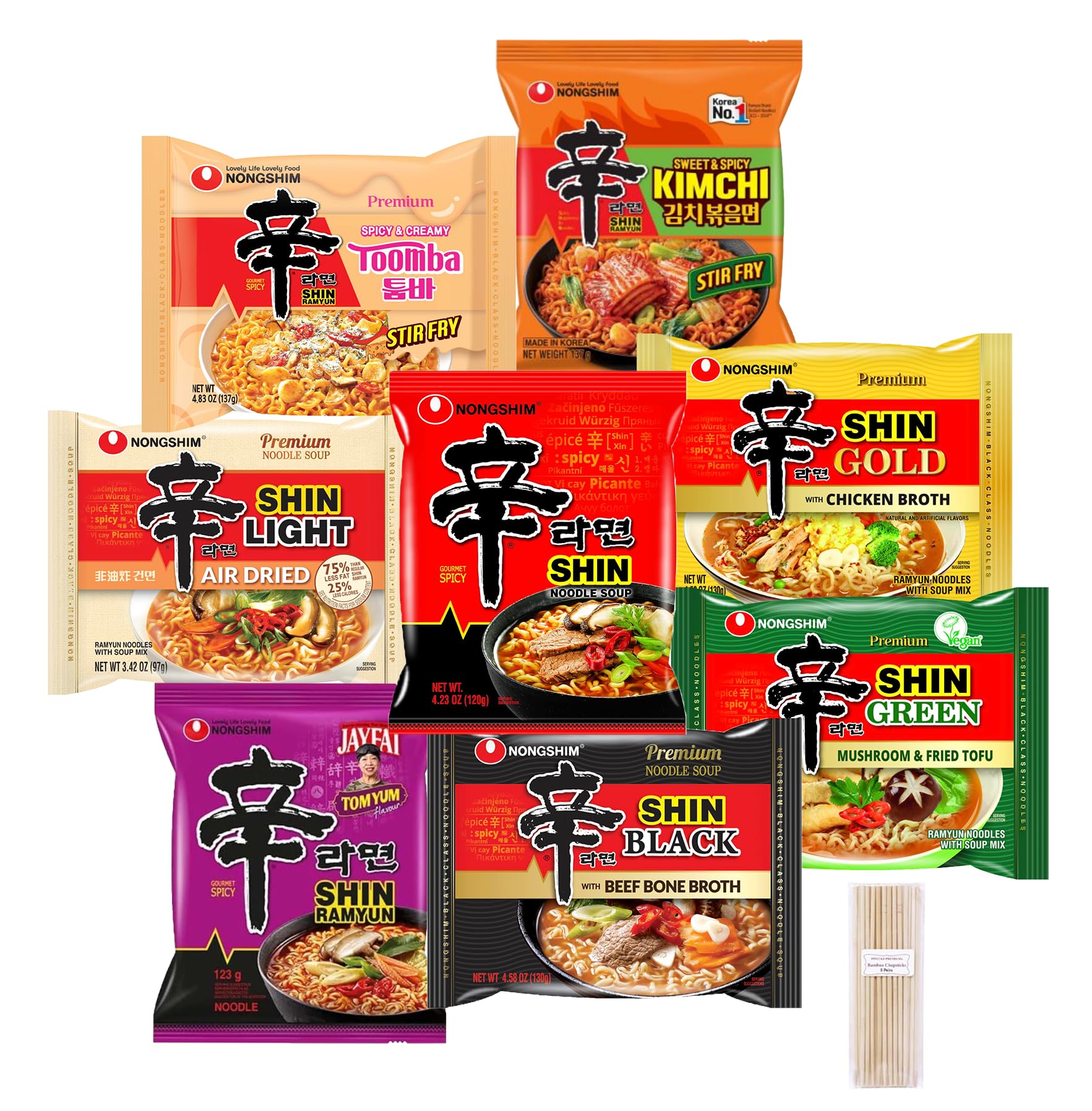 Gourmet Spicy Shin Instant Ramen Noodle 8 Flavor Combo - Korean Ramen Set (8 Pack)