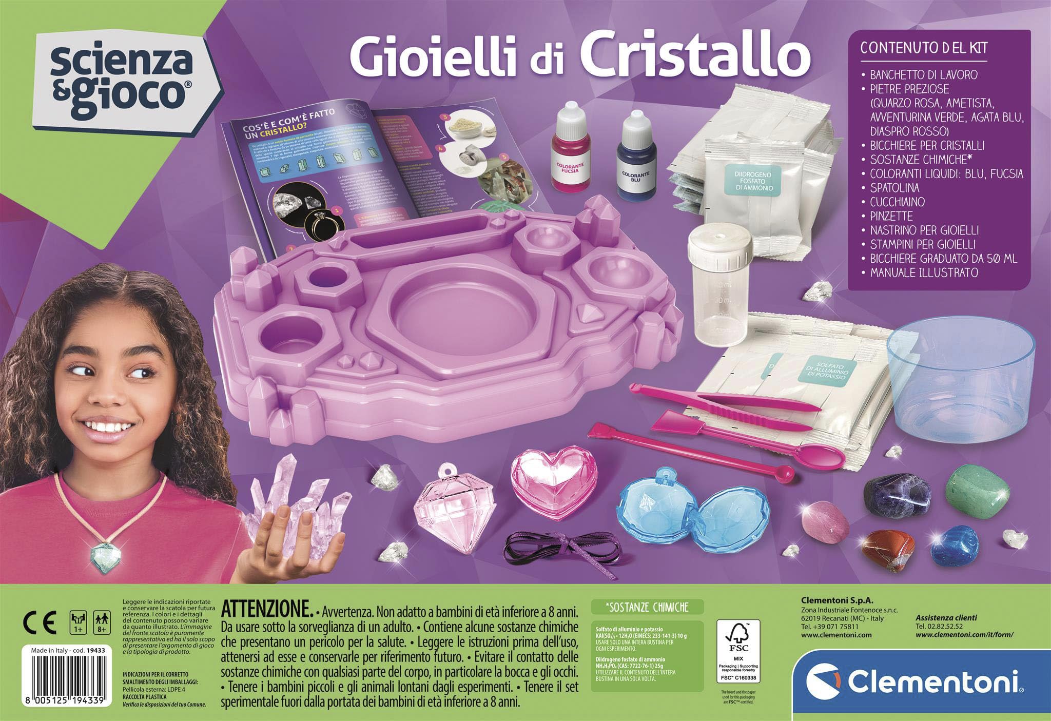 Clementoni Scienza e Gioco Lab - Gioielli di Cristallo, Gioco Scientifico per Bambini 8+ Anni, Scopri la Scienza dei Cristalli e delle Pietre Preziose, Made in Italy, Lingua Italiana, 19433