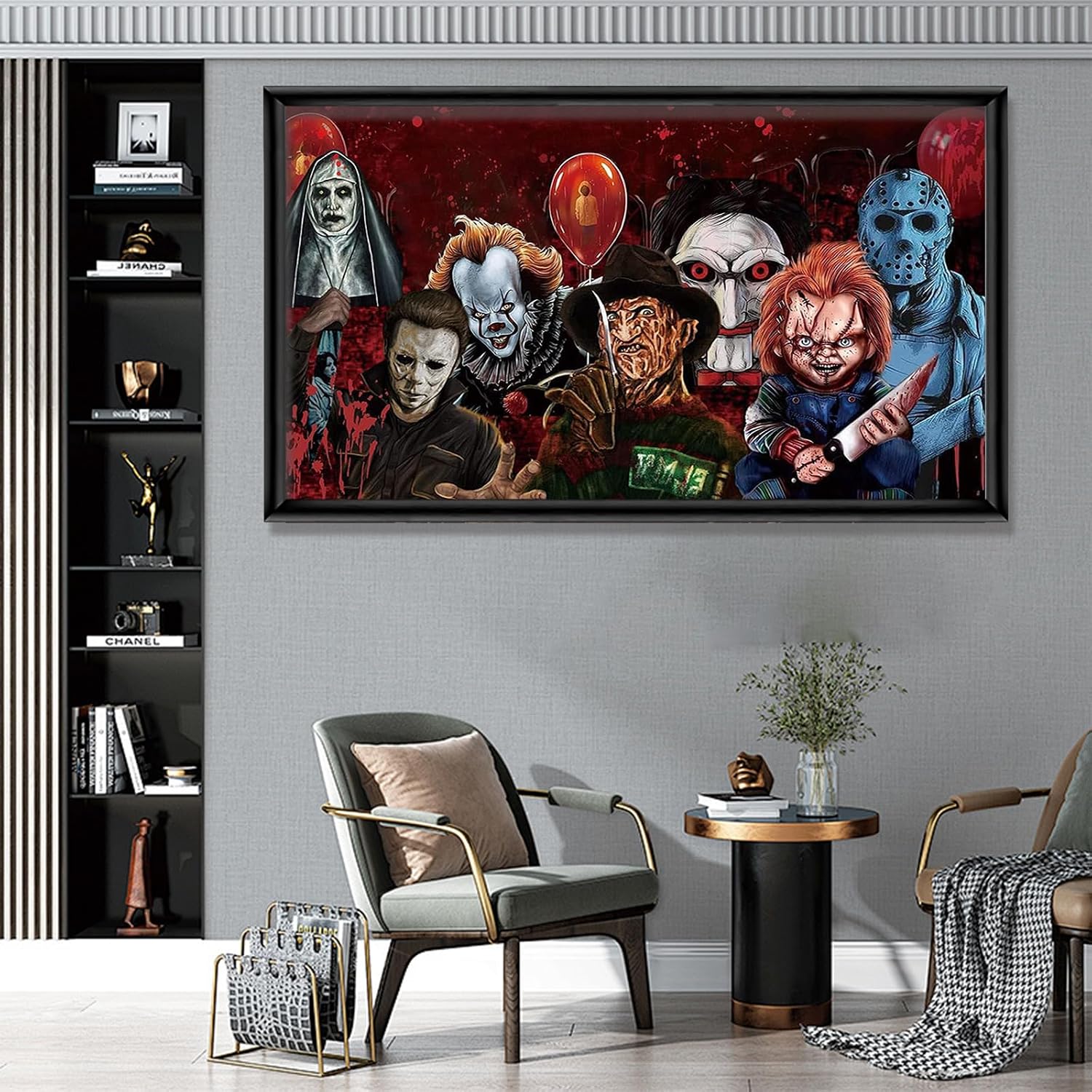 Halloween Horror Movies Large Diamond Art Kits for Adults, Clown Diamond Painting Kits for Beginner, Diamond Dots Full Drill Crafts for Gem Art Home Wall Decor for Teens Girls 5D DIY 15 .7×27.5in