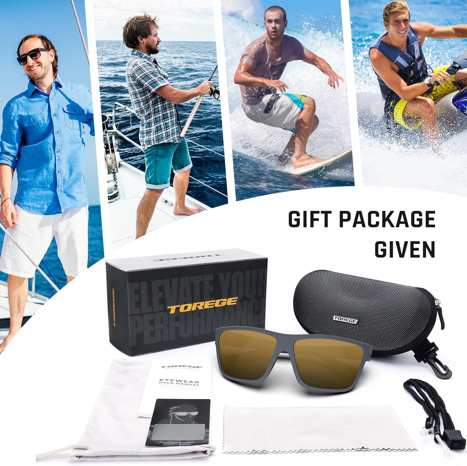 TOREGE Polarized Sports Sunglasses for Men & WomenUV400 Protection TR90 Frame Ideal for Fishing Cycling Running Driving