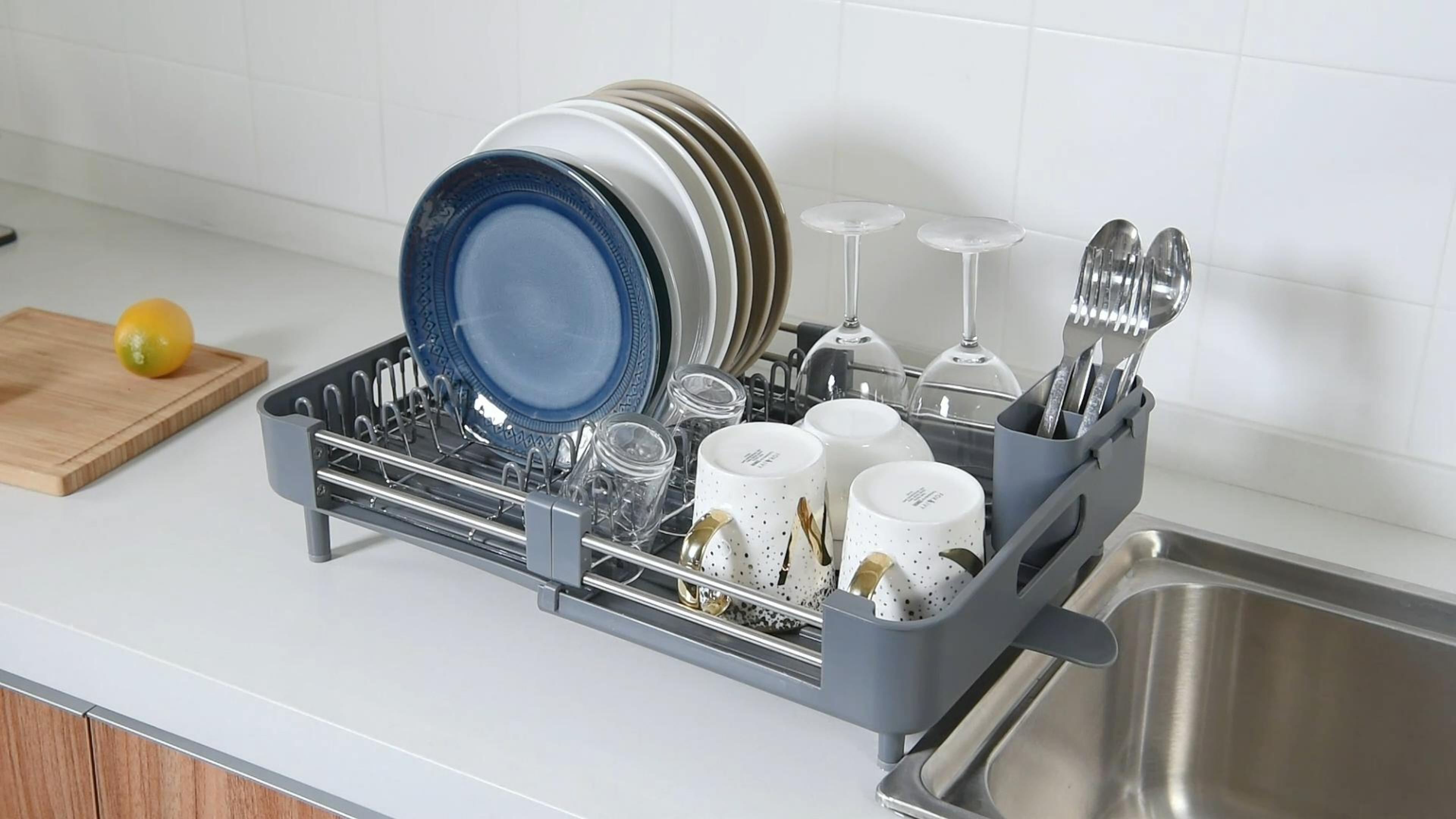 Scolapiatti Estensibile In Acciaio Inox Per Piccole Cucine – Compatto, Con Portaposate, Dimensioni Regolabili 27.9-49 Cm