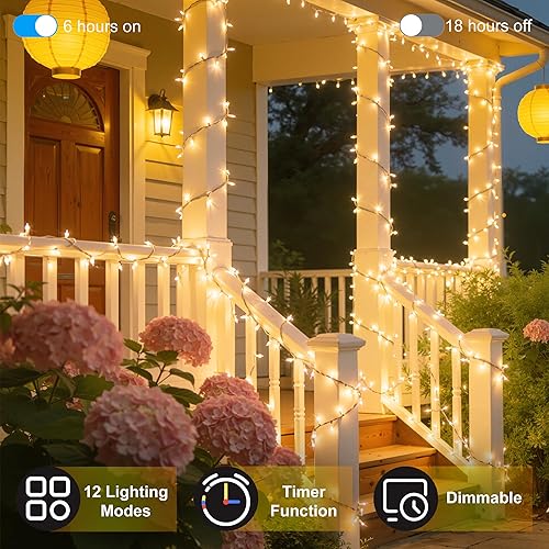 Miniatura 2 de 1500 luces LED de Navidad para uso al aire libre, 470 pies, 12 modos, luces de cadena LED blancas cálidas con temporizador regulable, luces de
