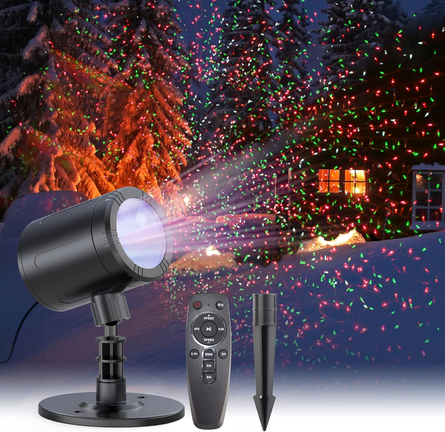 Elsture Projecteur de Noël d'extérieur Rouge et vert Projecteur d'étoiles 3 modes Étanche avec 