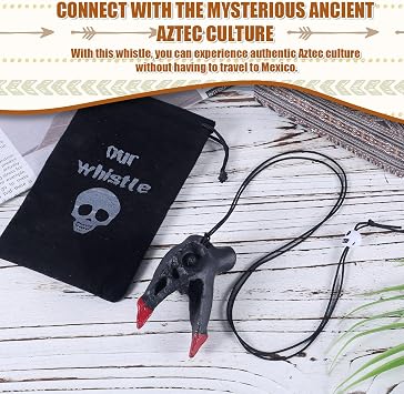 Aztec Death Whistle, Crow Skull Aztec War Whistle with Drawstring Bag & Lanyard 125 dB Authentic Human Sounding Screams for Collection Halloween Festival of the Dead Gift