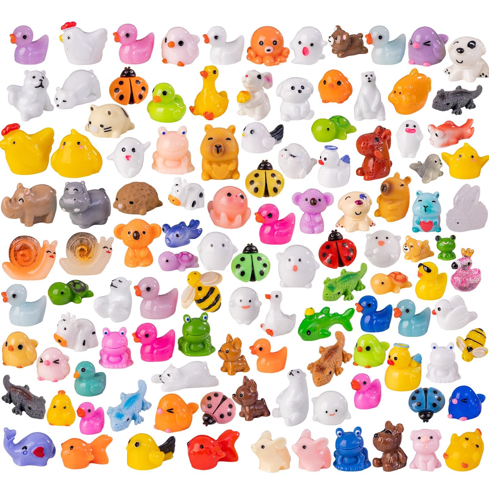 Teenzee 110pcs Mini Resin Animals 110 Styles Variety Tiny Animals Figures Miniature Little Small Animal Figurines Bulk for Micro Fairy Garden Landscape Accessories Hide Crafts Decor Aquarium