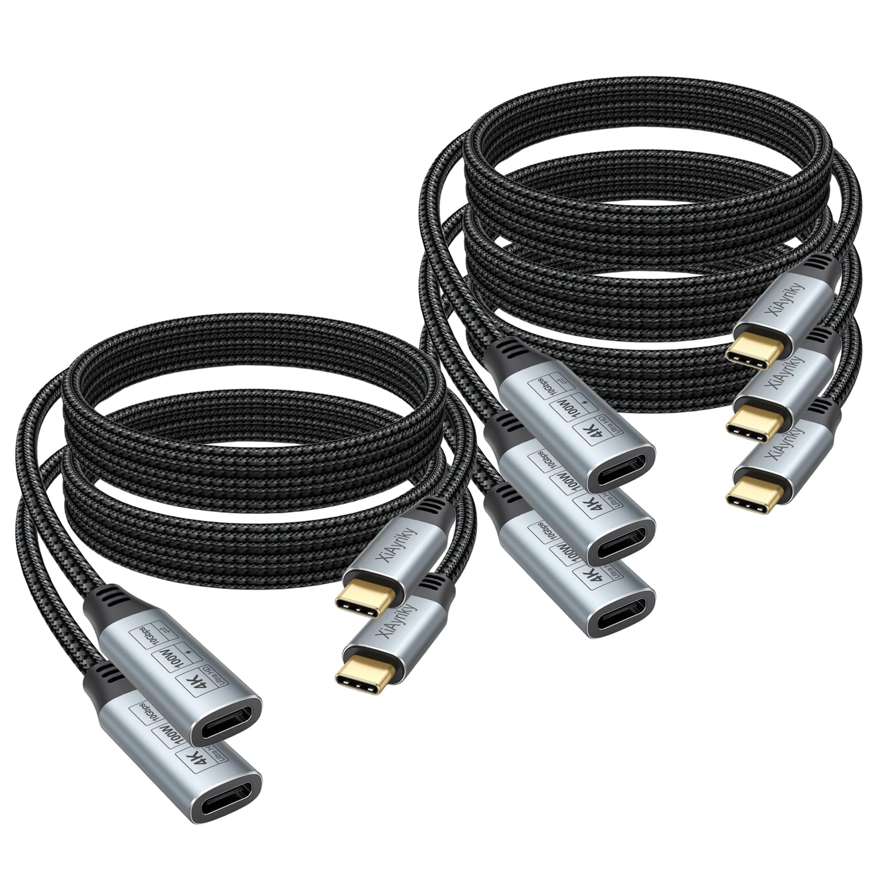Cavo di prolunga USB C da 0,9 m, confezione da 5 pezzi, cavo di prolunga USBC (100 W/10 Gbps/4 K) intrecciato, cavo di ricarica tipo C maschio a femmina, per Galaxy S25-S22, Pixel 6-8, iPhone