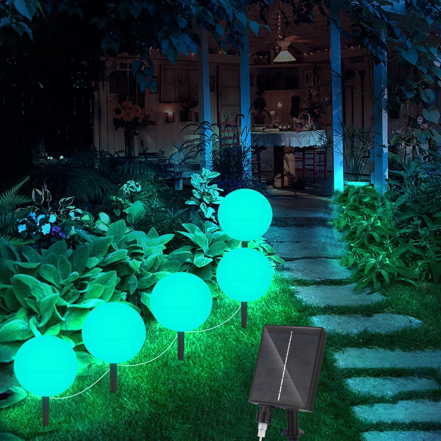 Solar Lights Outdoor Waterproof Warm White & 7 Color Changing Garden
