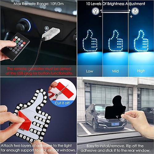 Miniatura 4 de 1797 Luz de dedo para automóvil con control remoto para pulgares hacia arriba, parpadeo de dedo LED, señal de mano para ventana de automóvil,