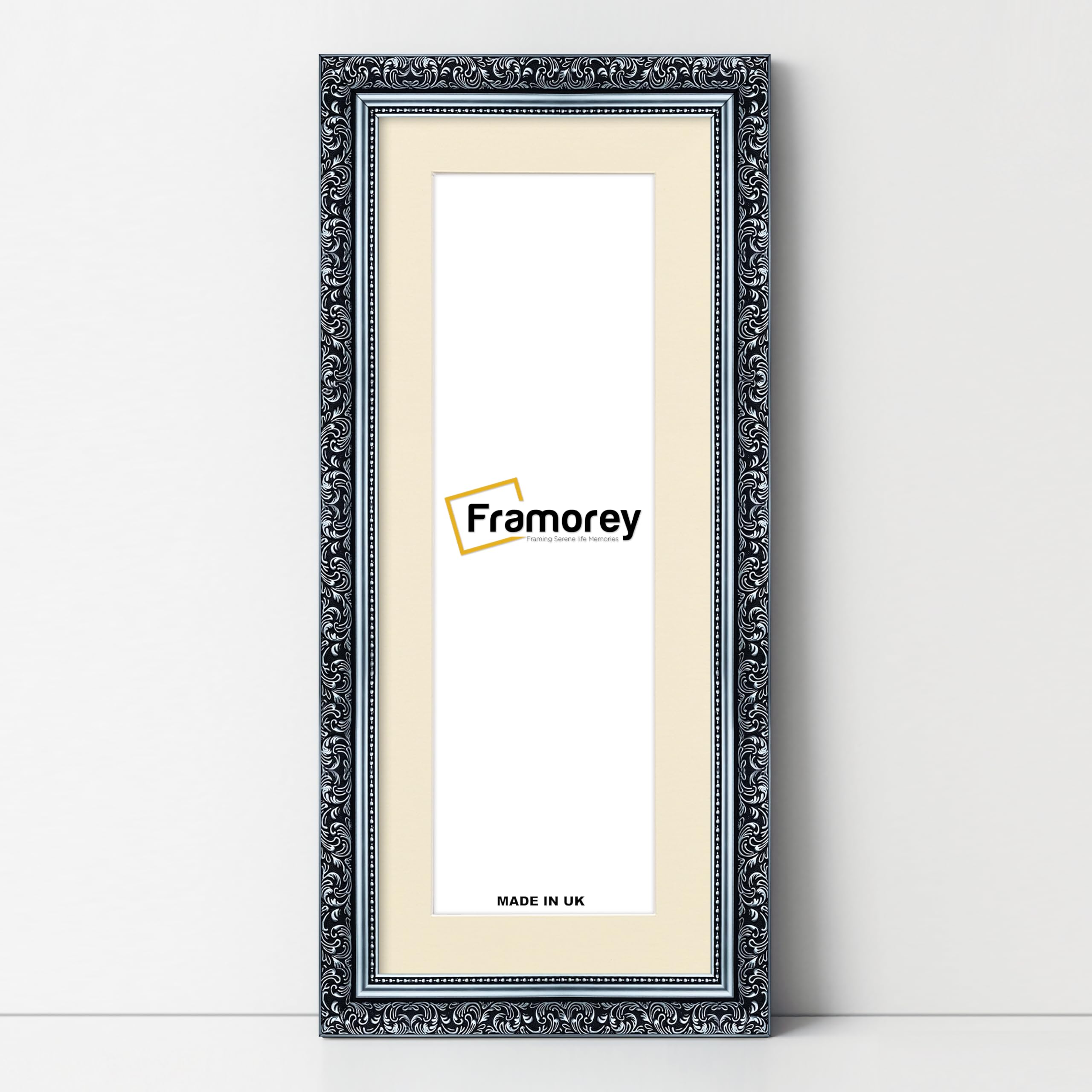 Framorey Framing Serene Life Memories Silver With Ivory Mount Framorey Panoramic Style Picture Frame, 19X9" Size Silver Photo Frame With 15X5" Size Ivory Mount, Dahlia Traditional Effect Wall Hanging Frame, Home Décor Frame,