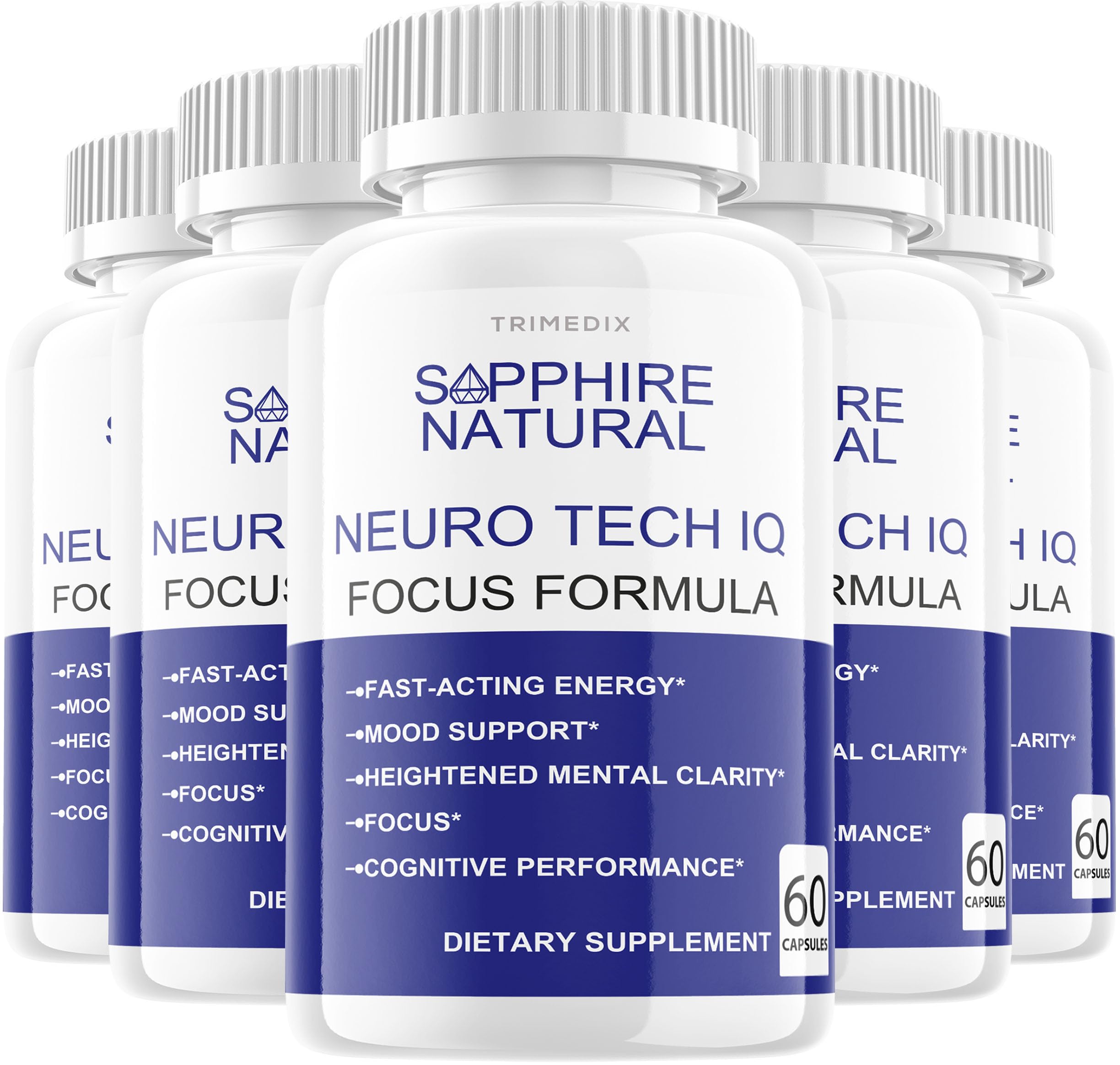 (5 Pack) Sapphire Natural Tech IQ - Neuro Tech IQ Pills Brain Supplement 60 Capsules, Neuro Tech IQ Brain Enhancement Supplement, for 150 Days