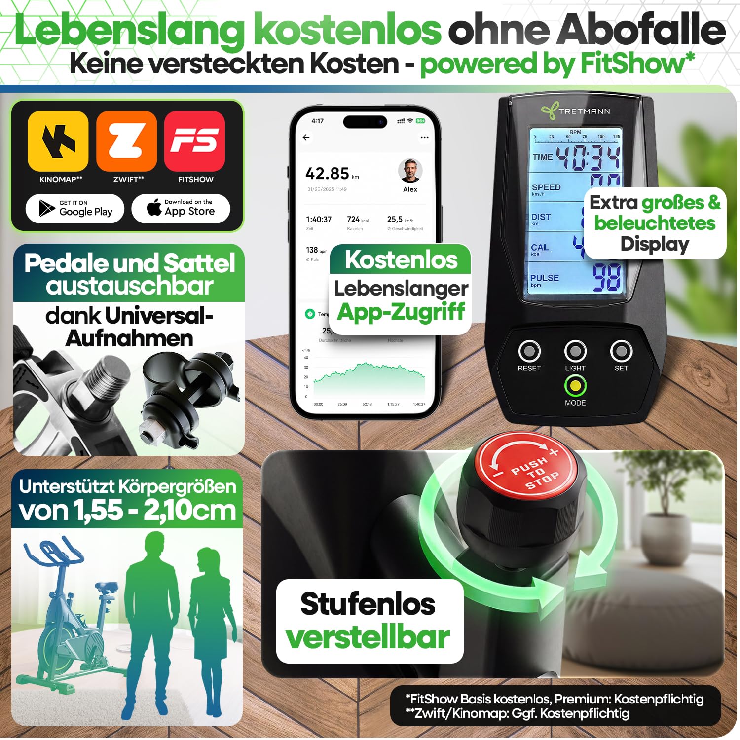 NEU Tretmann Heimtrainer Fahrrad 200 kg belastbar + APP - extra bequem