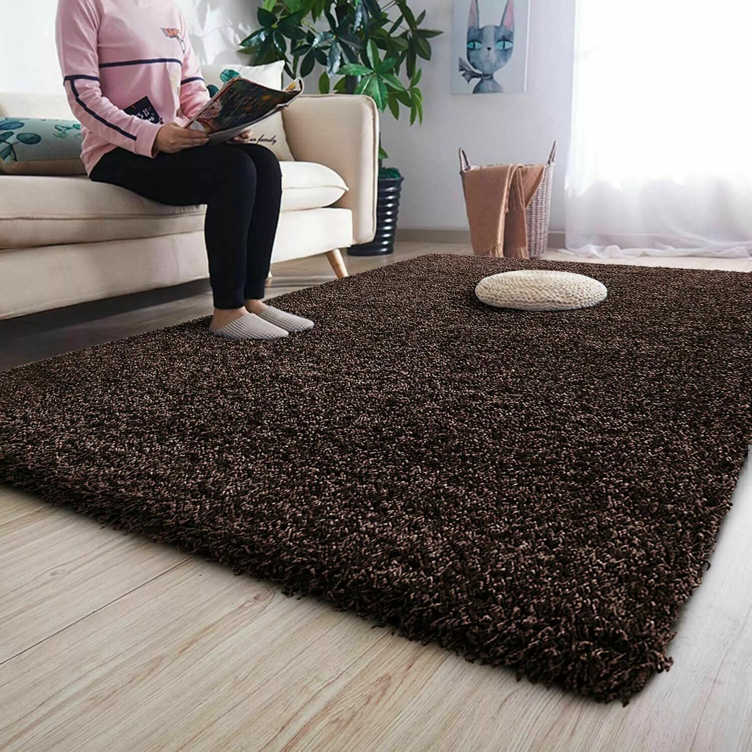 EXTRA THICK HEAVY 5CM PILE SOFT SHAGGY RUGS MODERN AREA RUGS BEDROOM HALL RUGS (Brown, 200 x 290 cm)