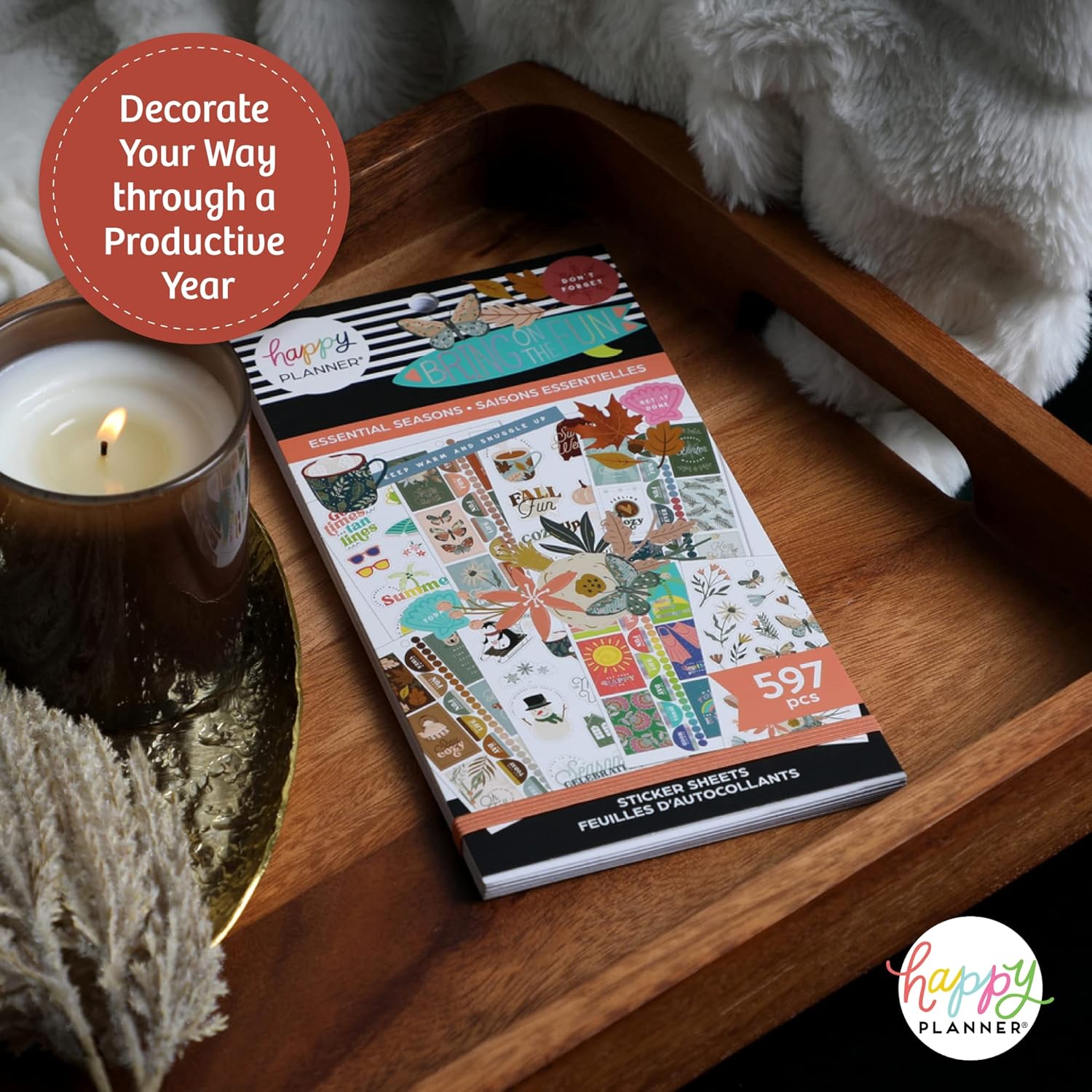 The Happy Planner Sticker Pack for Calendars, Journals and Projects –Multi-Color, Easy Peel – Scrapbook Accessories – Essential Seasons Theme – 30 Sheets, 597 Stickers Total : Office Products