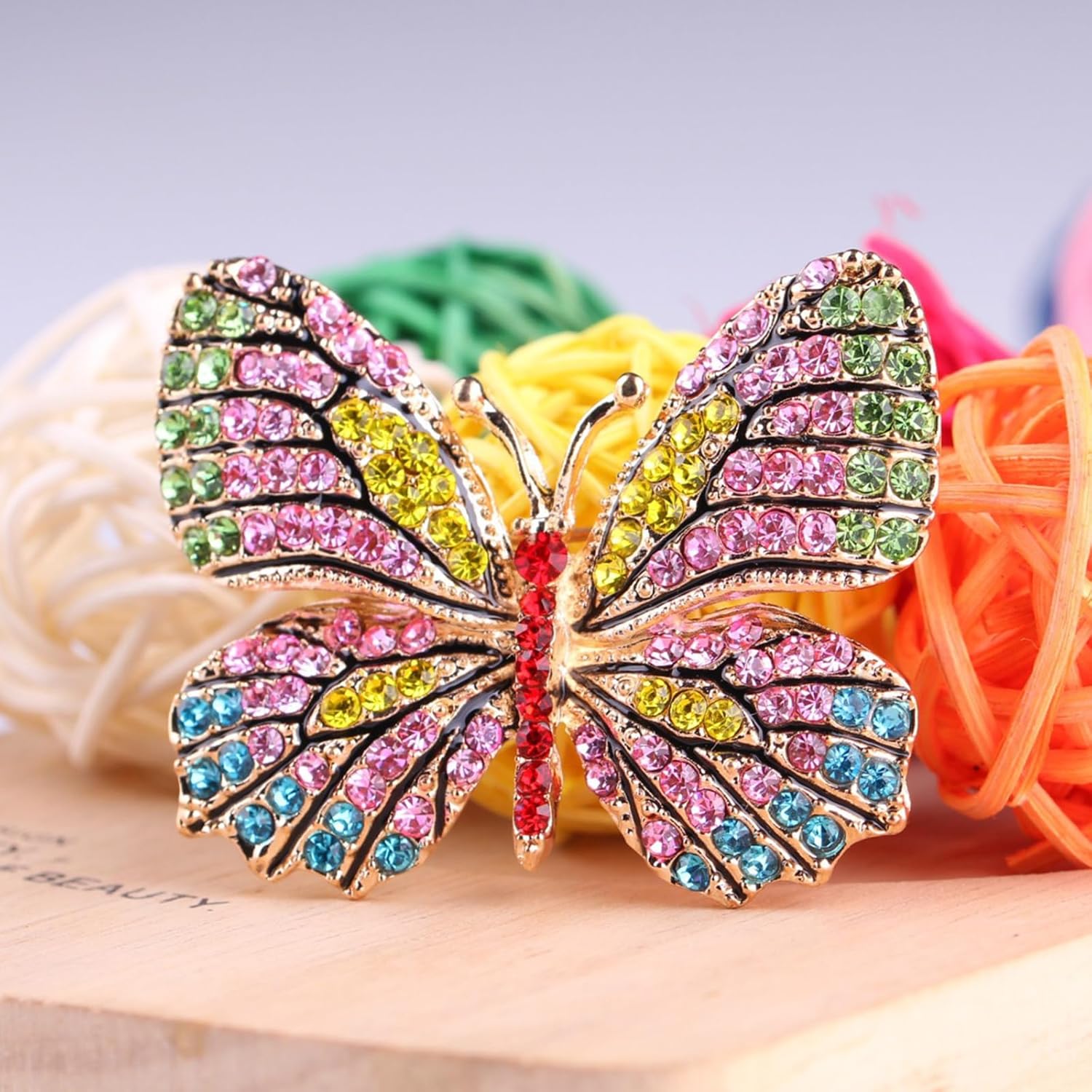 6 PCS Multicolor Rhinestone Crystal Butterfly Brooch Pin Lapel Pin for Women - Image 5