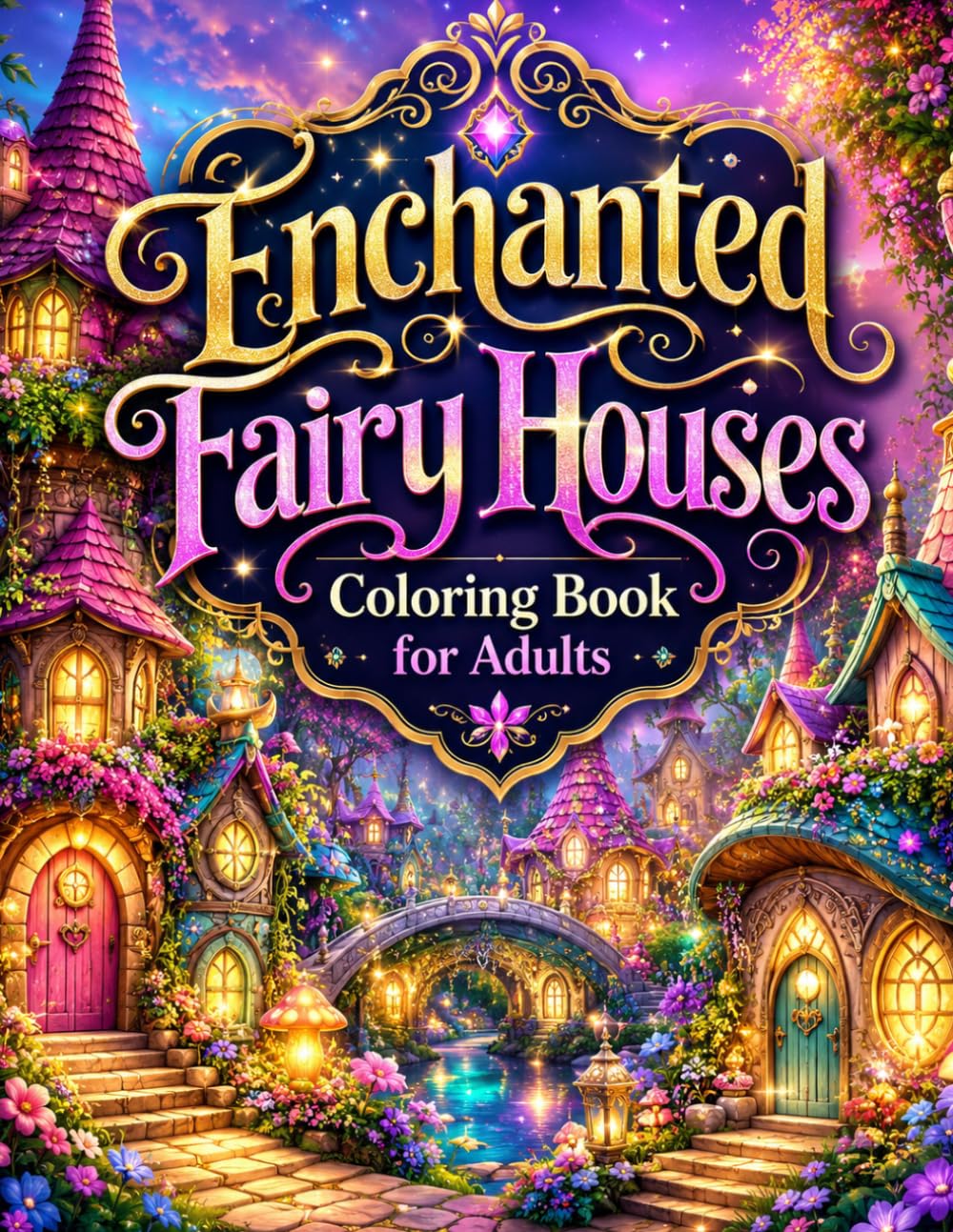 Enchanted Fairy Houses Coloring Book for Adults: A Magical Collection of Mushroom Cottages, Woodland Treehouses & Fantasy Villages for Anxiety Relief and Relaxation