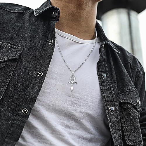 Miniatura 4 de Ankh - Collar con colgante para mujeres y hombres, plata de ley 925, collar de cruz egipcia de escarabajo Ankh, collar de cruz de panga, amuleto de
