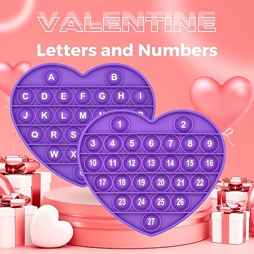 Miniatura 5 de Juguete para ansiedad de San Valentín con forma de corazón morado con letras y números, regalo de Navidad, juguete sensorial con alfabetos, fiesta
