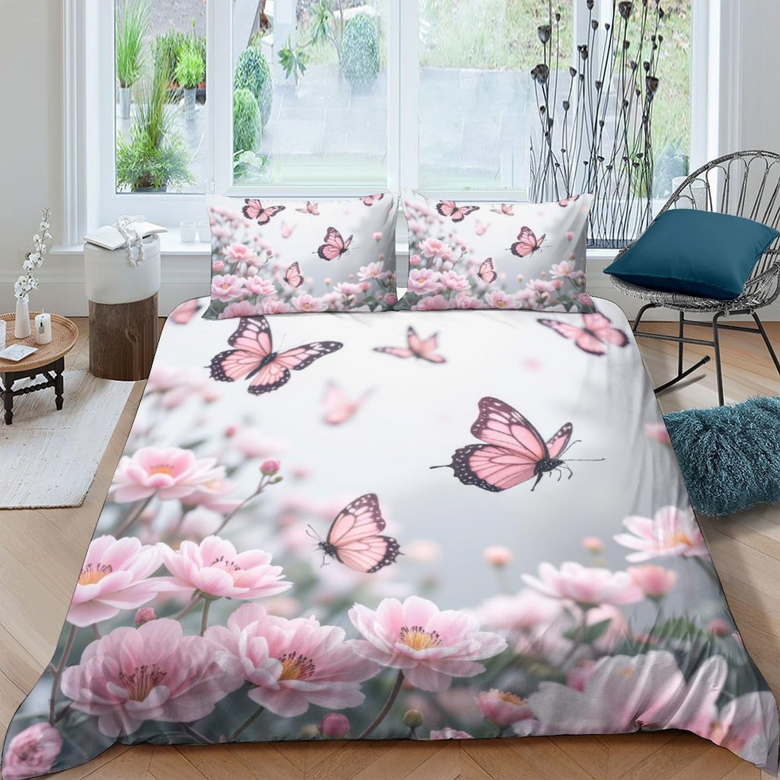 Ctjqhvkz Style-8 3D Printed Pink Butterfly Blossom Fitted Sheet Microfiber Soft Anti-Slip Bed Cover Bedroom Guest Room Decor Single（135X200cm）