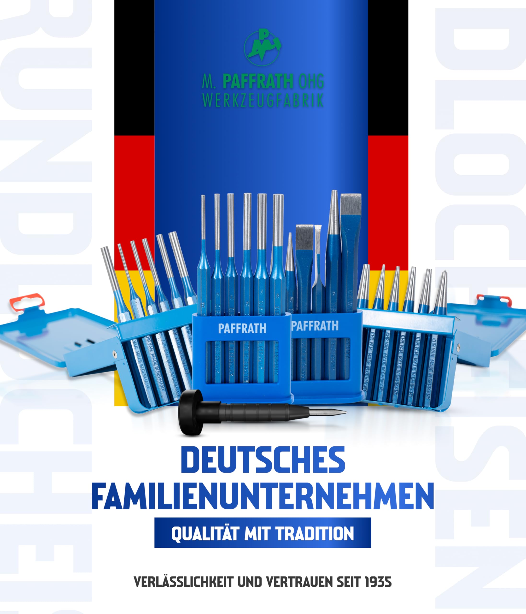 Paffrath® Rundlocheisen-Satz Rot (9-tlg.) - Hochwertiges Stanzwerkzeug für Pappe, Leder und mehr - Präzises Stanzen von 2-10mm in 1mm-Schritten - Ideal für Handwerker - Lochstanzer Set