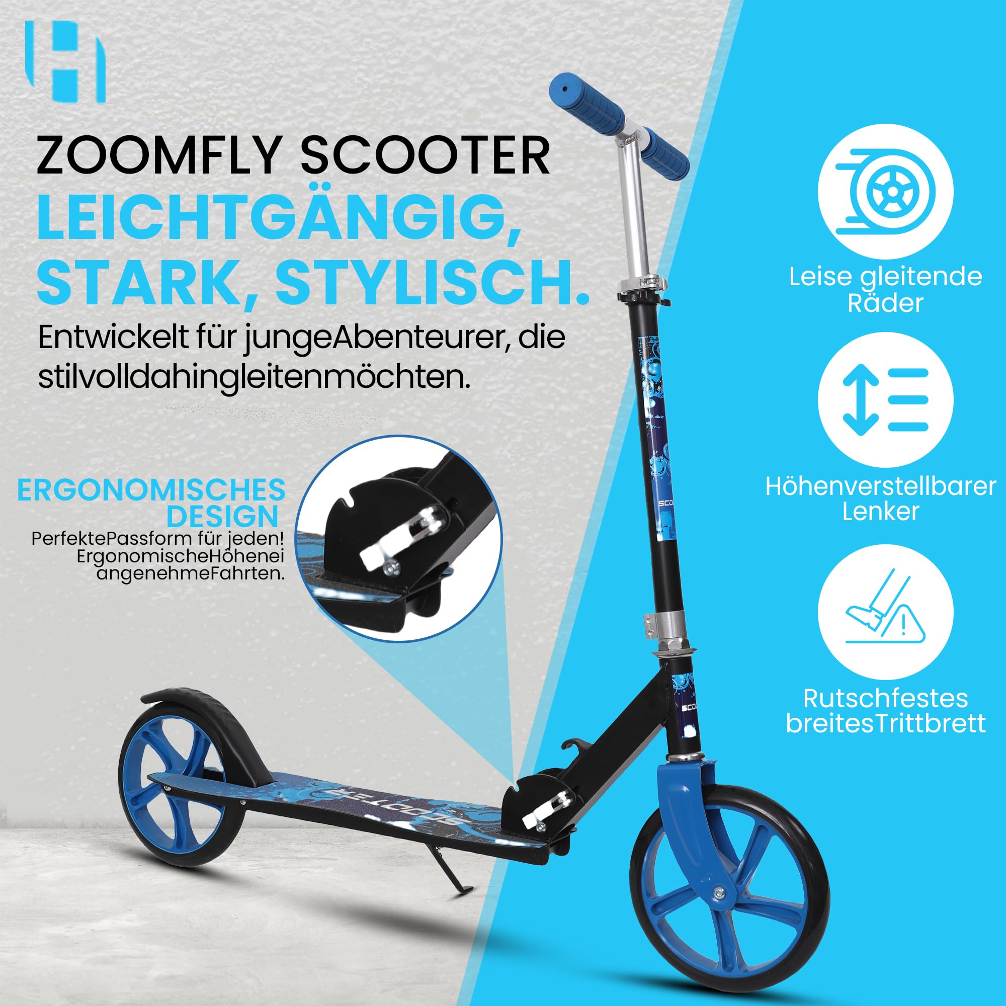 Habib Cityroller Tretroller Kinder ab 6 Jahre, XXL 205mm, klappbar, 100 kg