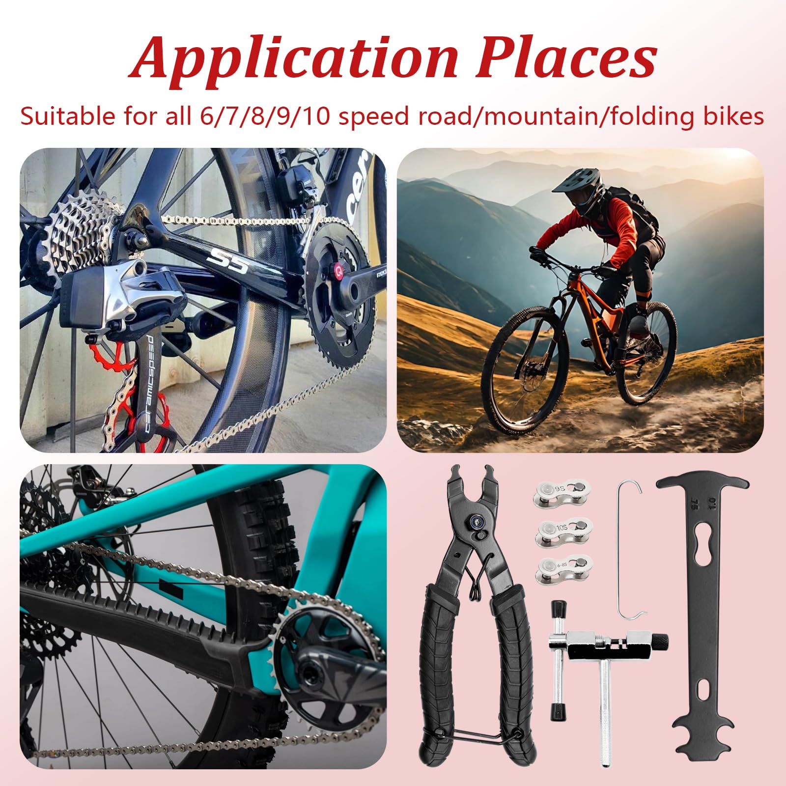 Strumenti di Riparazione Biciclette, Kit di Riparazione Catena per Bicicletta con Pinze per Catena e 3 paia di Catene per Bicicletta per Set di Attrezzi per Catena per Bicicletta a Griglia 6-12