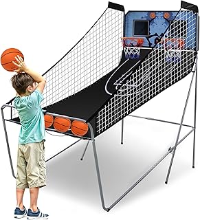 JungleA Basketball Arcade Game, Electronic Dual Shot Basketball Arcade Game for Home, Family Entertainment Centers, Rest, Indoor Outdoor Foldable Double Shot Hoops Frame, LED Scoreboard, 4 Balls