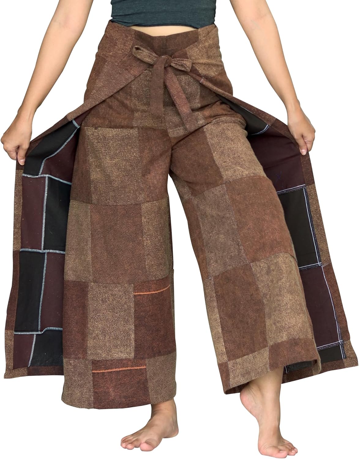 Brand Stonewashed Patch Warm Cotton Drive in Wrap Pants