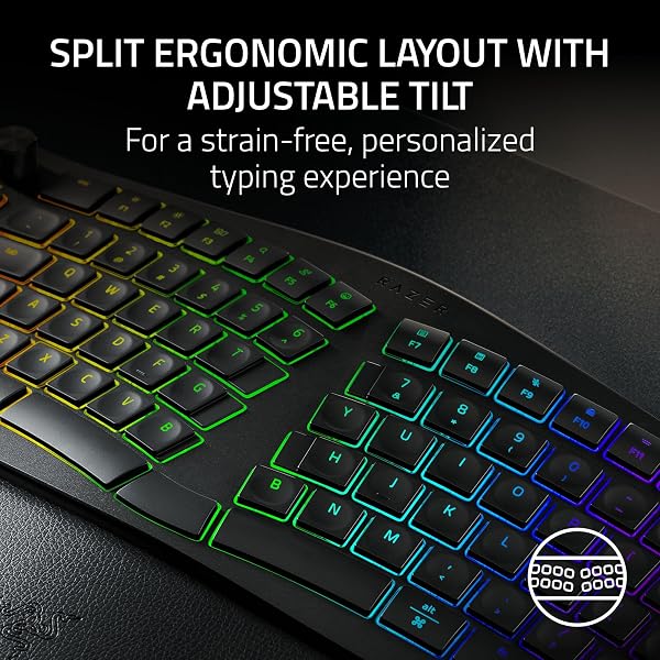 Razer Pro Type Ergo Wireless Split Ergonomic RGB Keyboard: Adjustable Tilt, Wrist Rest, Natural Typing, Multi Device Connectivity (2.4 GHz, Bluetooth, USB Type C), Windows/Mac Compatible - Black - 2