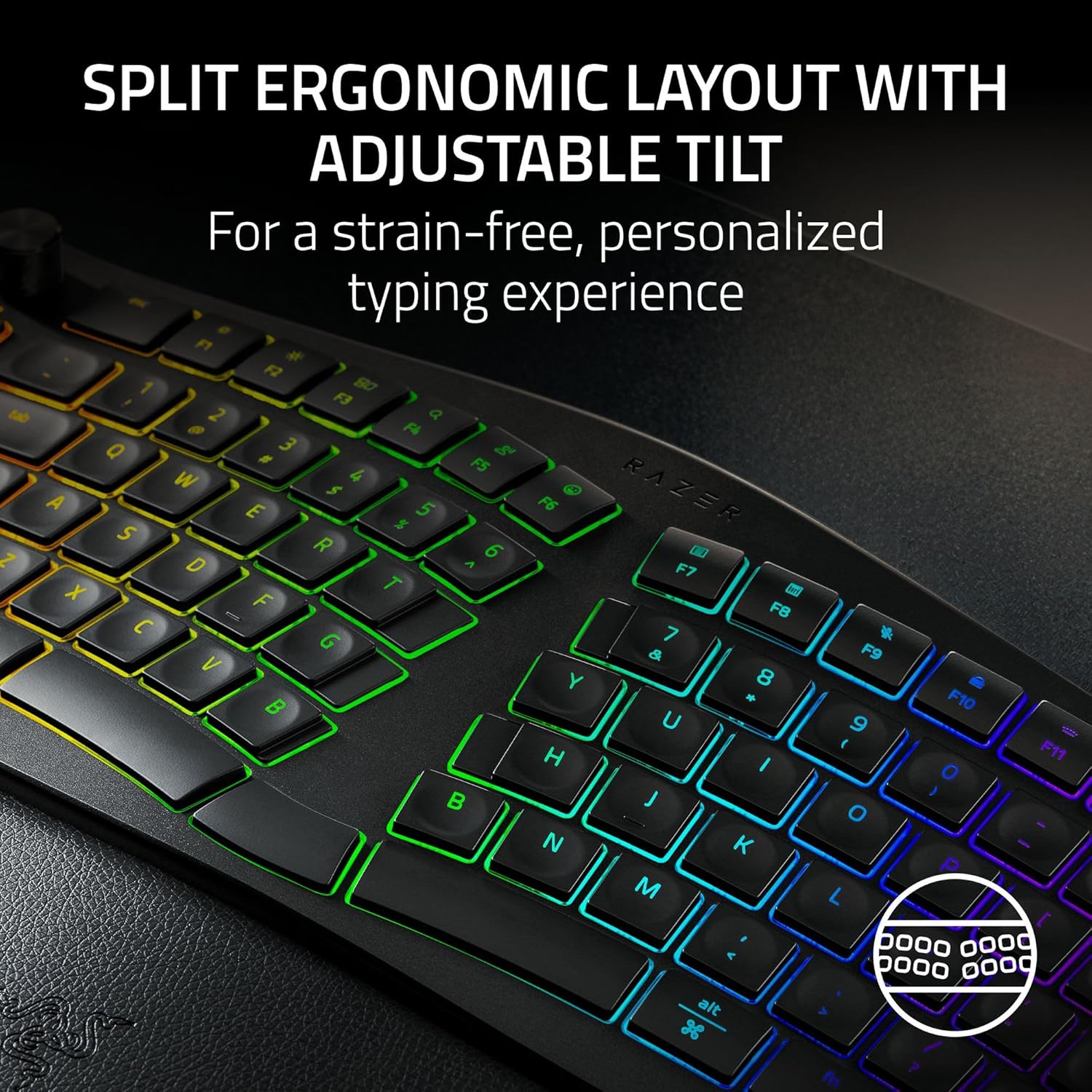 Razer Pro Type Ergo Wireless Split Ergonomic RGB Keyboard – Adjustable Tilt, Wrist Rest, Natural Typing, Multi Device Connectivity (2.4 GHz, Bluetooth, USB Type C), Windows/Mac Compatible – Black
