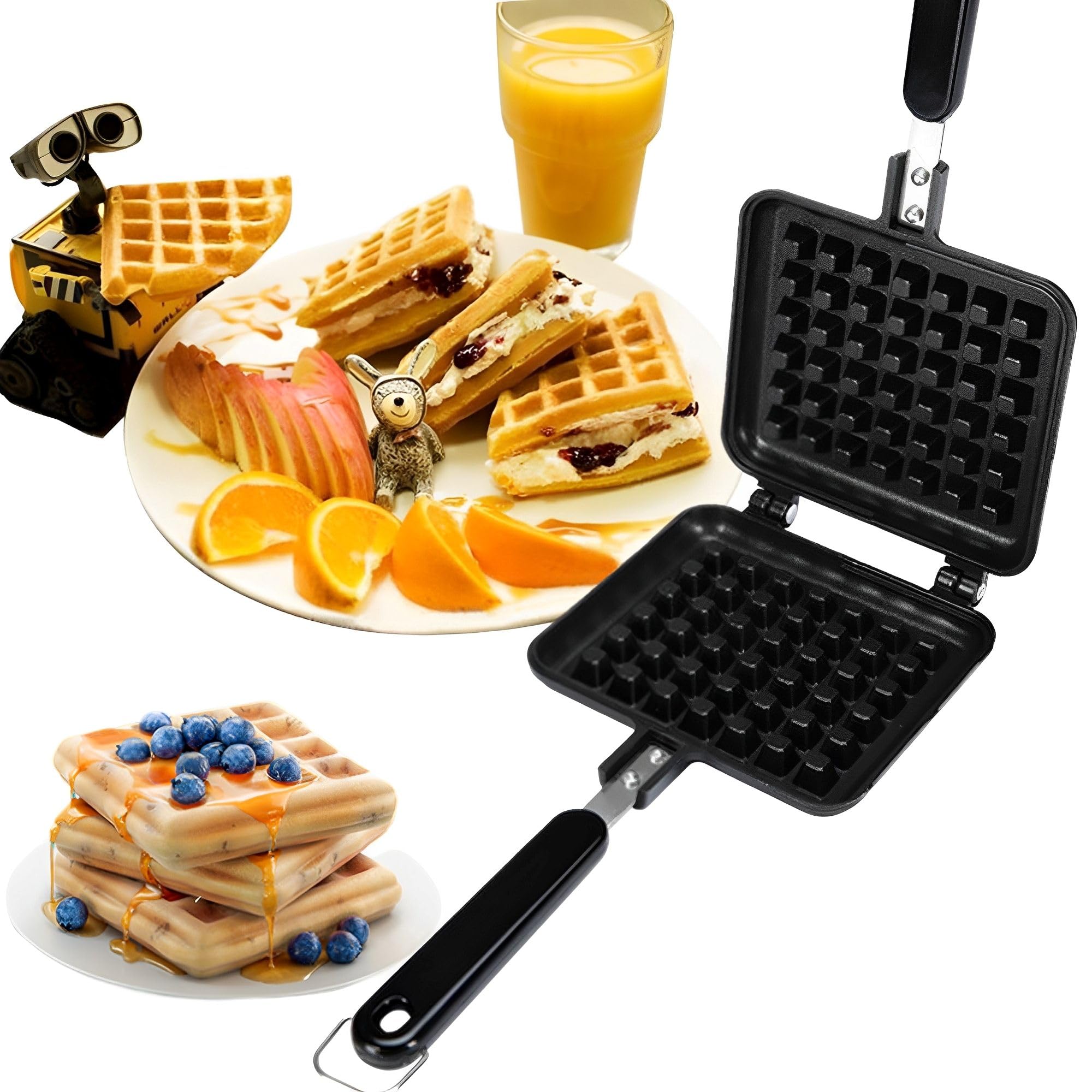 Padella Waffle Maker Stampo con Manico Termoisolante, Waffle Iron, Macchine per Waffle, Cialda in Ferro, Utensile per Cottura a Muffa