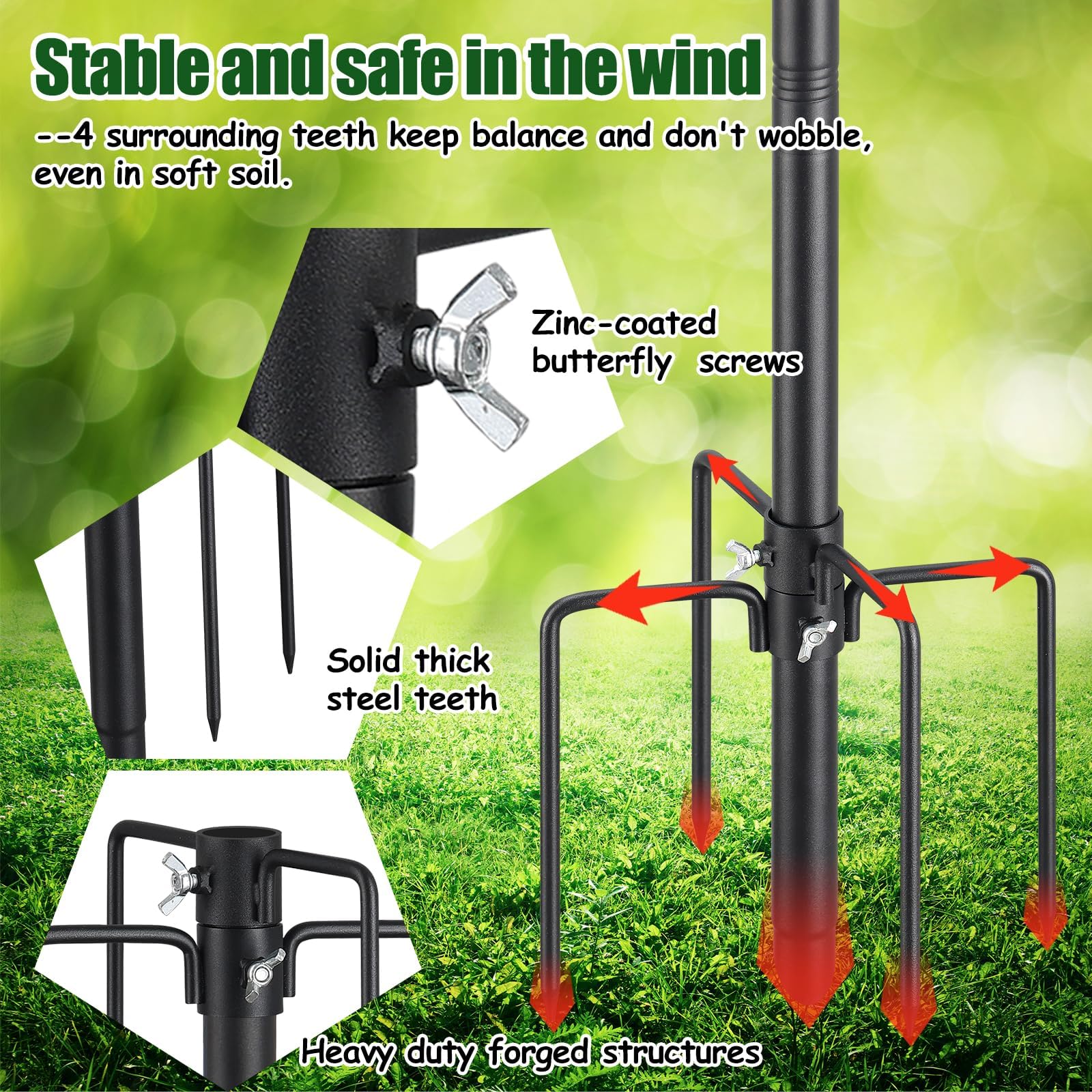 Support de mangeoire à oiseaux en métal - Réglable - 220 cm - Support pour mangeoire pour oiseaux - Pour jardin, balcon, extérieur, cour - Noir