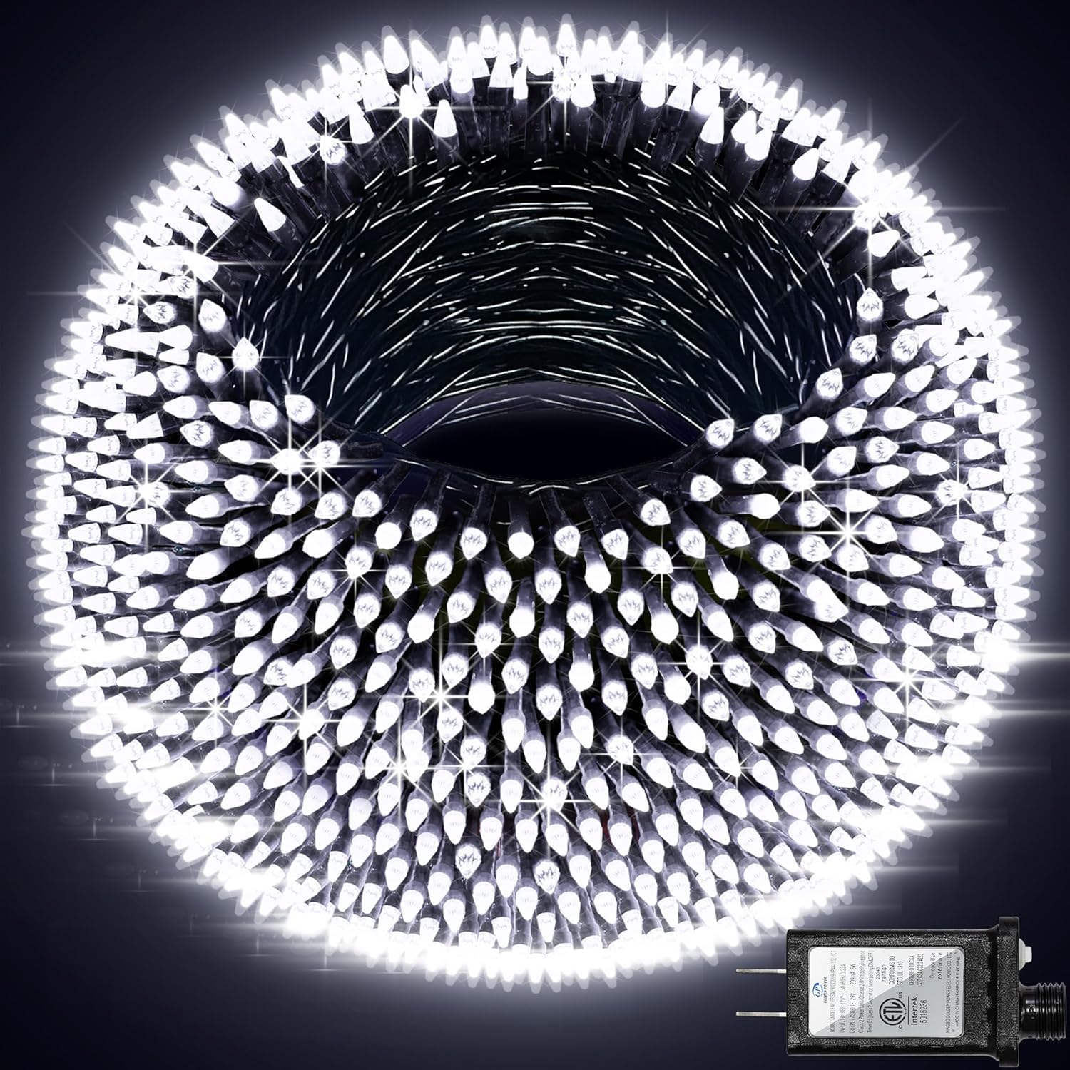 Wisdom Line - Guirnalda de luces LED (8 modos, impermeables, para interiores y exteriores, fiestas, decoraciones (blanco, 200 LED)