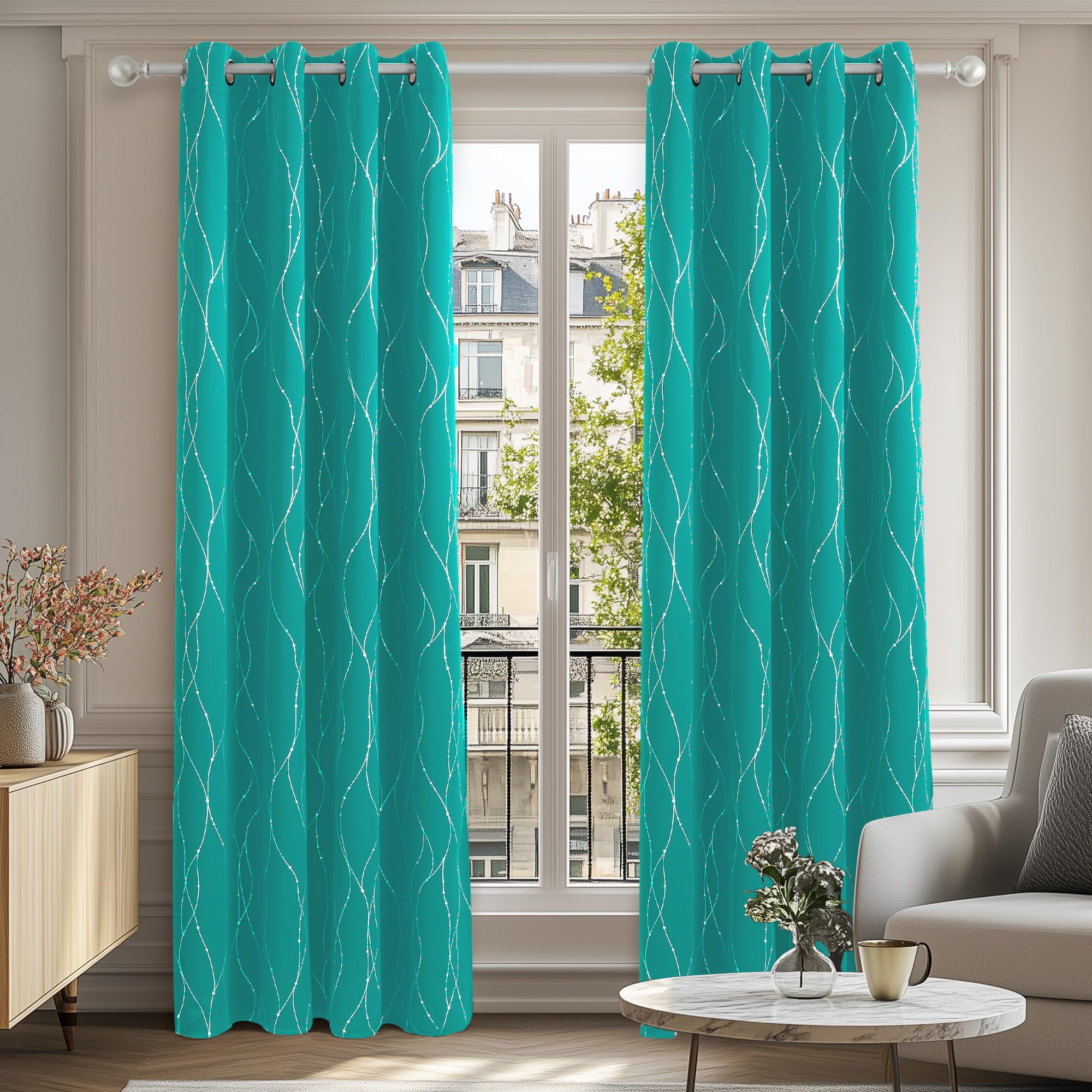 Deconovo Decorative Silver Dotted Line Foil Printed Blackout Curtains Thermal Insulated Curtains Eyelet Curtains for Baby Nursery 52 x 54 Inch Light Grey 2 Panels — view 62
