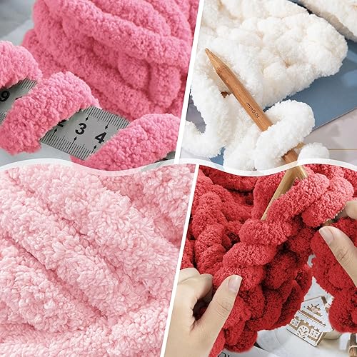 Vista 30 de HOMBYS Paquete de 8 hilos gruesos surtidos para tejer a ganchillo, hilo súper voluminoso, grande, suave y esponjoso, hilo de felpilla grueso para 4