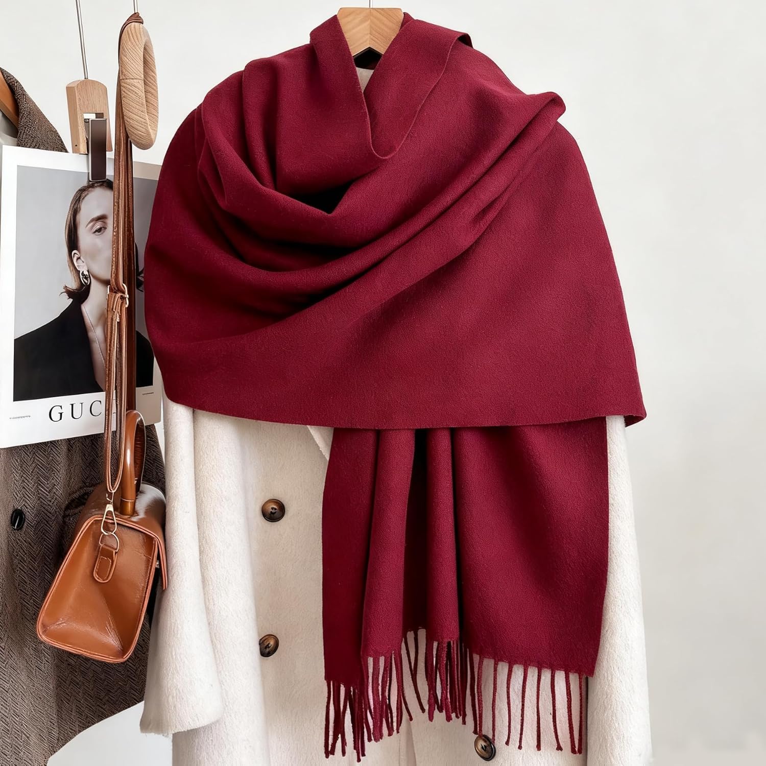 Winter Fall Scarf for Women Men - Large Cashmere Feel Tassels Shawl Soft Warm Solid Color Scarf (78''*26'') - Image 4