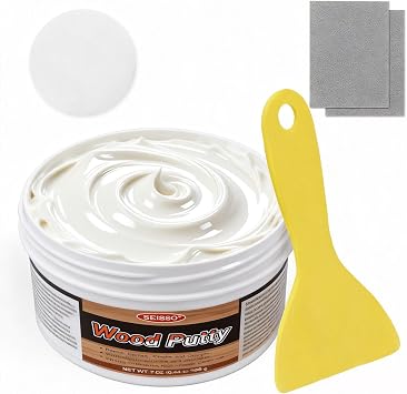 DEWEL Wood Filler Putty, Wood Furniture Repair kit, White Wood Filler Stainable and Paintab, Quickly Repairing Broken and Defective Wooden Furniture with Plastic Scraper and Sandpaper