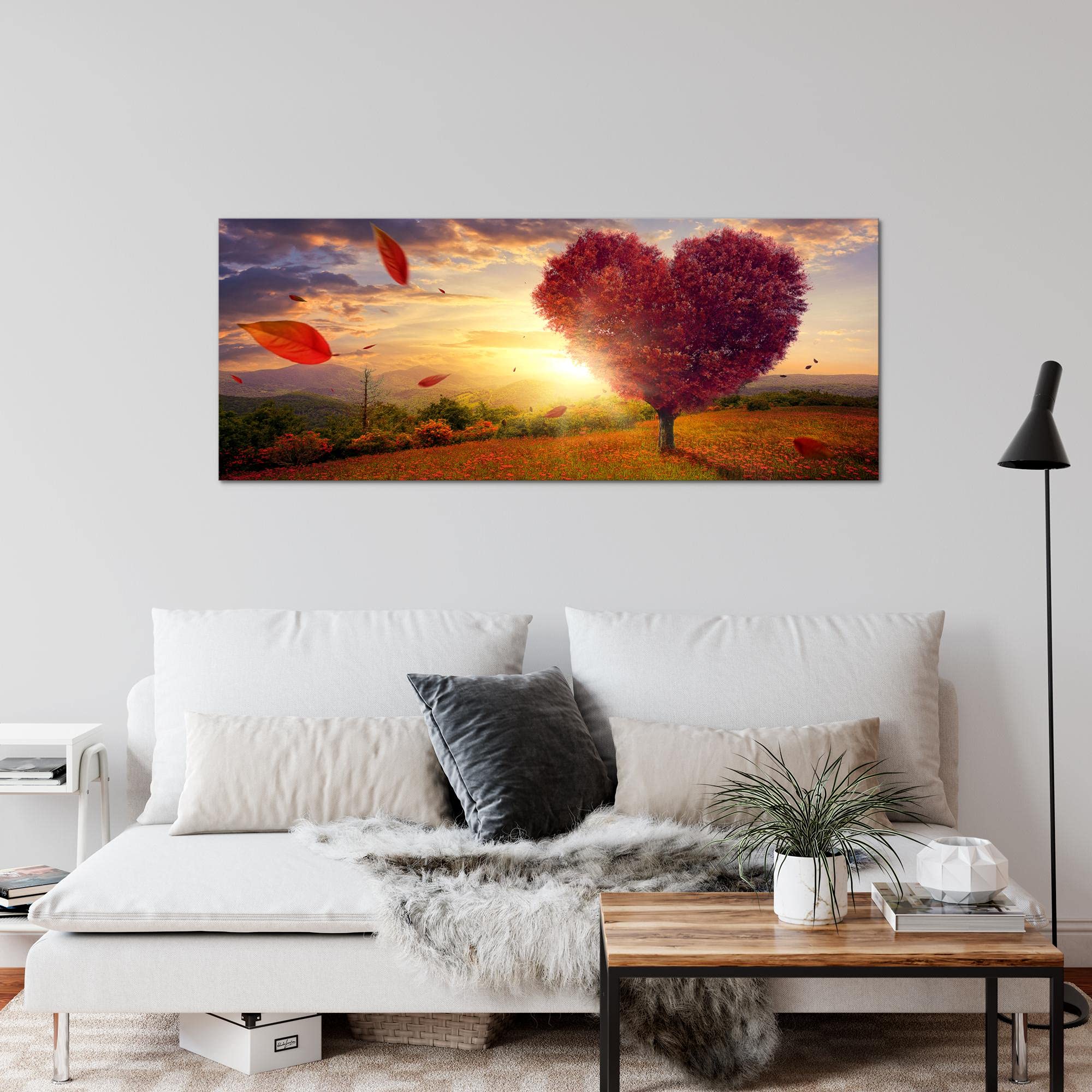 Quadro Murale Runa Art 5 Pezzi – Autunno Vintage Con Albero E Cuore Turchese, Tessuto Non Tessuto, 110g/m², Made In Germany - 3