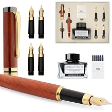 Wordsworth & Black Fountain Pen Gift Set, Includes Ink Bottle, 6 Cartridges, Refill Converter, 4 Replacement Nibs, Luxury Bamboo, Journaling, Calligraphy, Smooth Writing Pens [ Rosewood]