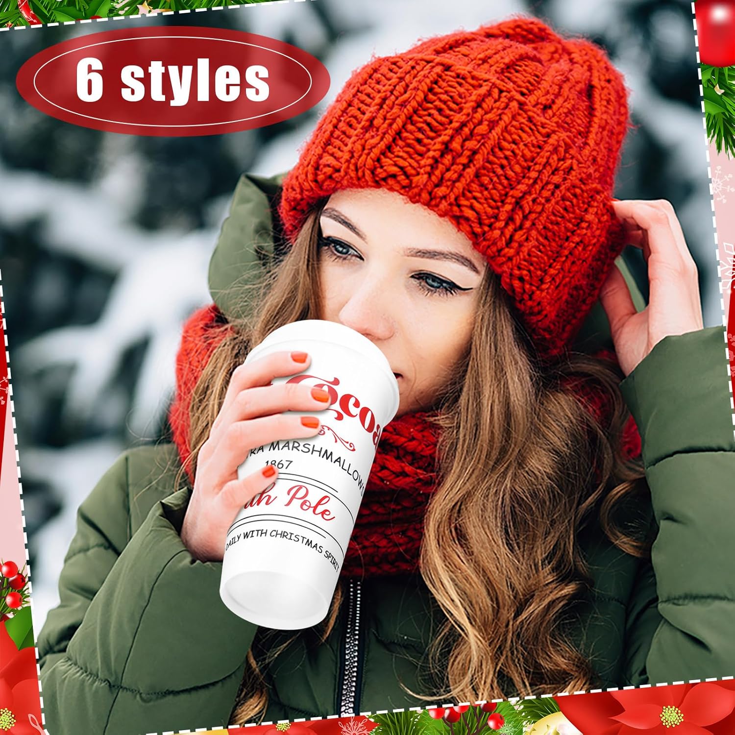 Tioncy Hot Chocolate Bar Supplies Christmas Reusable Coffee Cups Gift 16 oz with Lids Plastic Cups Travel Coffee Mug Thank You Gifts for Winter(12 Pcs,Hot Cocoa,2.3×3.5×6.3 Inches)