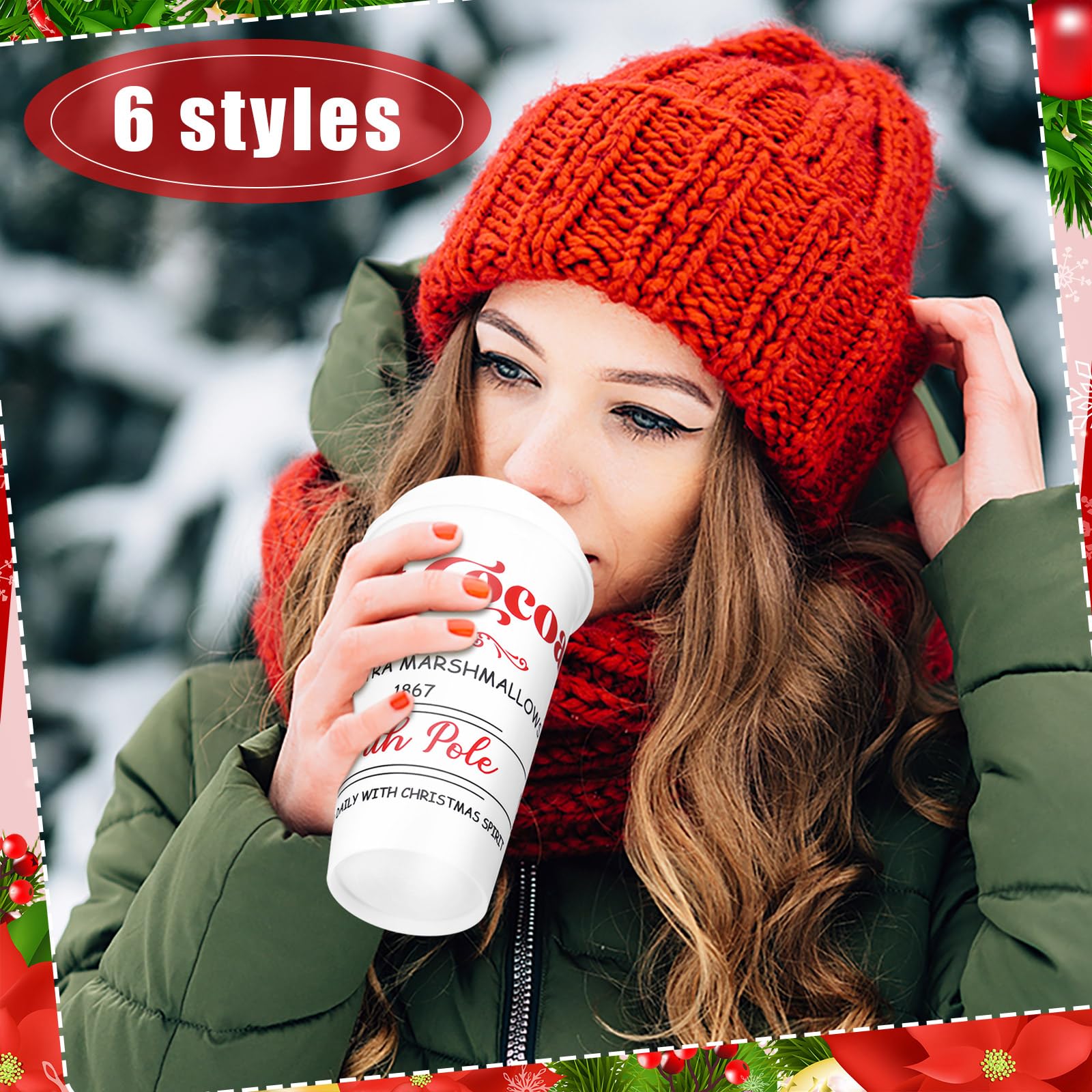 Tioncy Lot de 12 tasses à chocolat chaud réutilisables en plastique pour Noël, Noël, fête d'hiver, 473 ml
