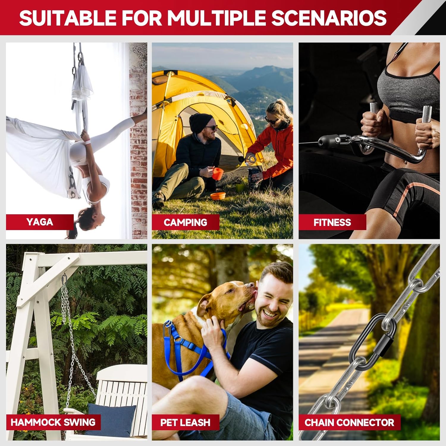 8Pcs 3.5” Quick Link Chain Connector, 2200lbs Capacity M10 Heavy Duty High Strength Giant Carabiners for Hammock, Swing, Camping, Fishing, Hiking - Image 6