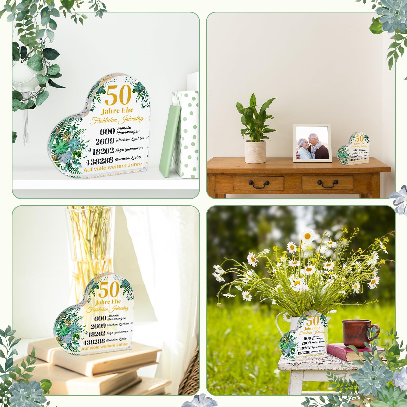 Movdyka Kristall-Schreibtischuhr – Geschenk Zur Goldenen Hochzeit (50. Jahrestag) Mit Gravur