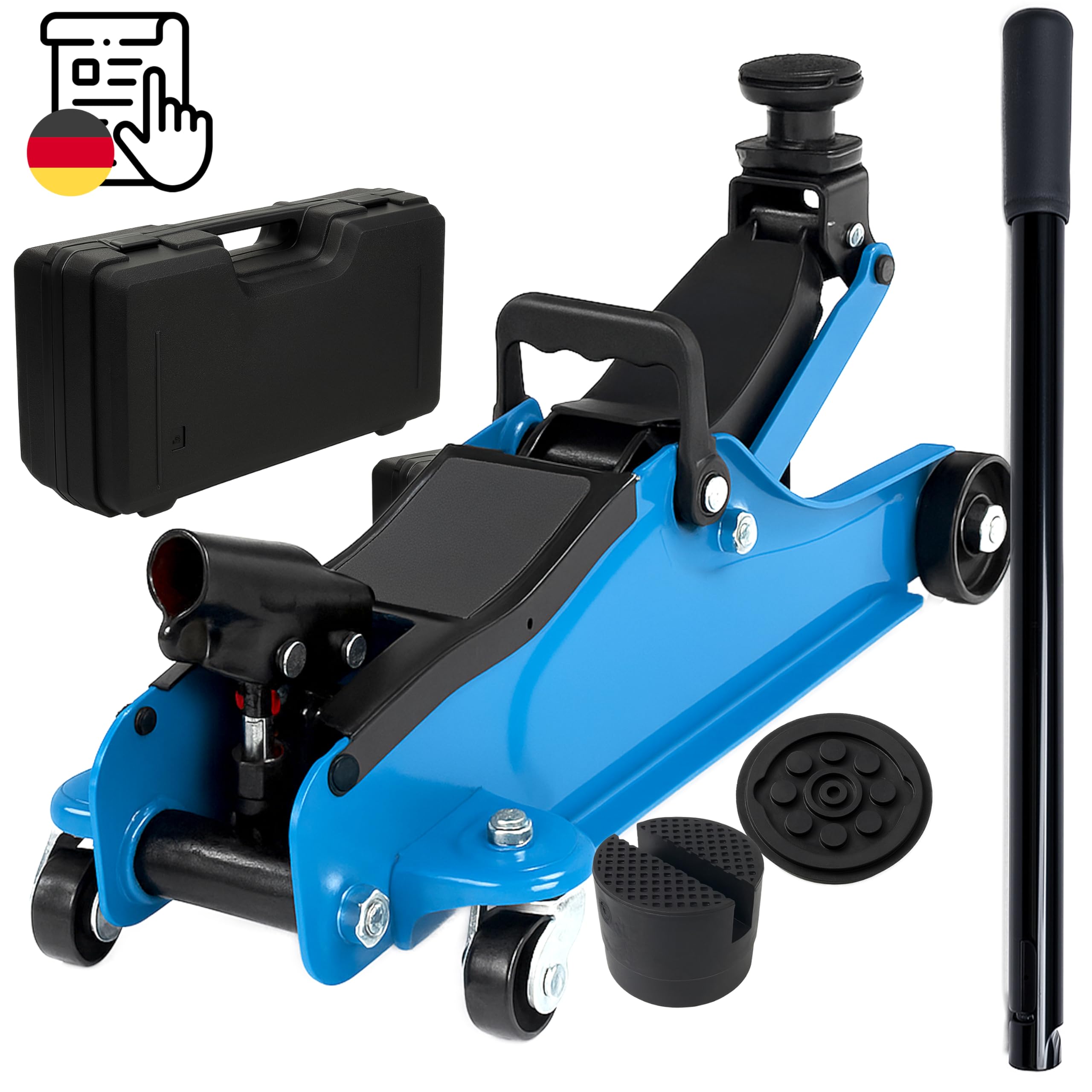 Retoo Hydrauliczny podnośnik samochodowy 2,5 t – podnośnik samochodowy o wysokości podnoszenia 85-365 mm i ramieniu dźwigni 50 cm, profil płaski, system podwójnego tłoka, bardzo stabilny, idealny do