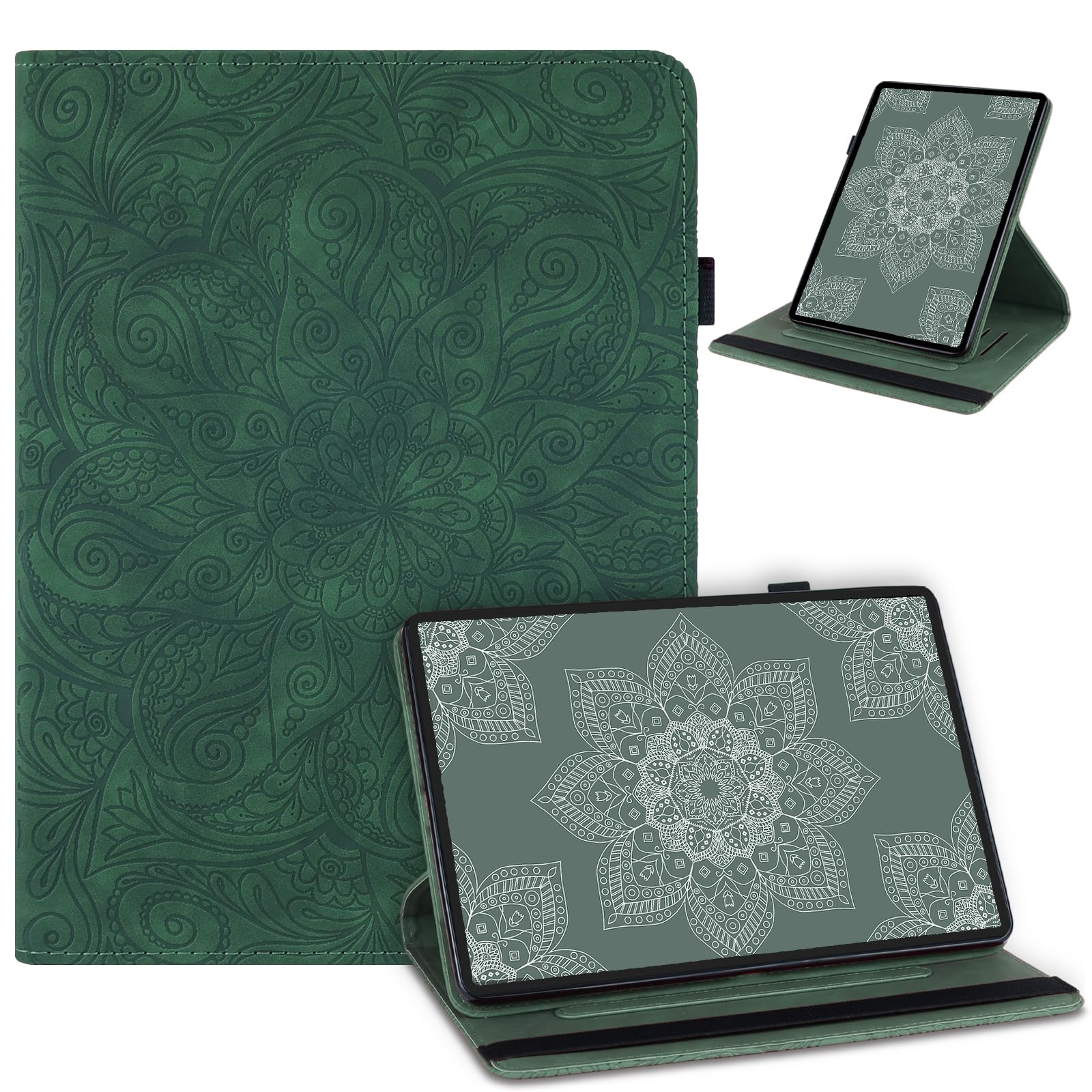laddutoi Hülle für Lenovo Tab One/Tab K9 8,7 Zoll 2025 TB305FU, Grün | PU+TPU Lederhülle, 360° Drehbare Ständer, Kartensteckplätze, Stylus Halter, Tablet Cover Klapphülle Schutzhülle Flip Case