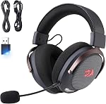 Redragon H858 3-Mode Wireless Gaming Headset, 7.1 Surround Sound, 53 mm Drivers, Memory Foam Ear Pads, Detachable Noise-canceling Microphone, Over-Ear Headphones Works for Phone, PC/PS5/XBOX/NS, Black