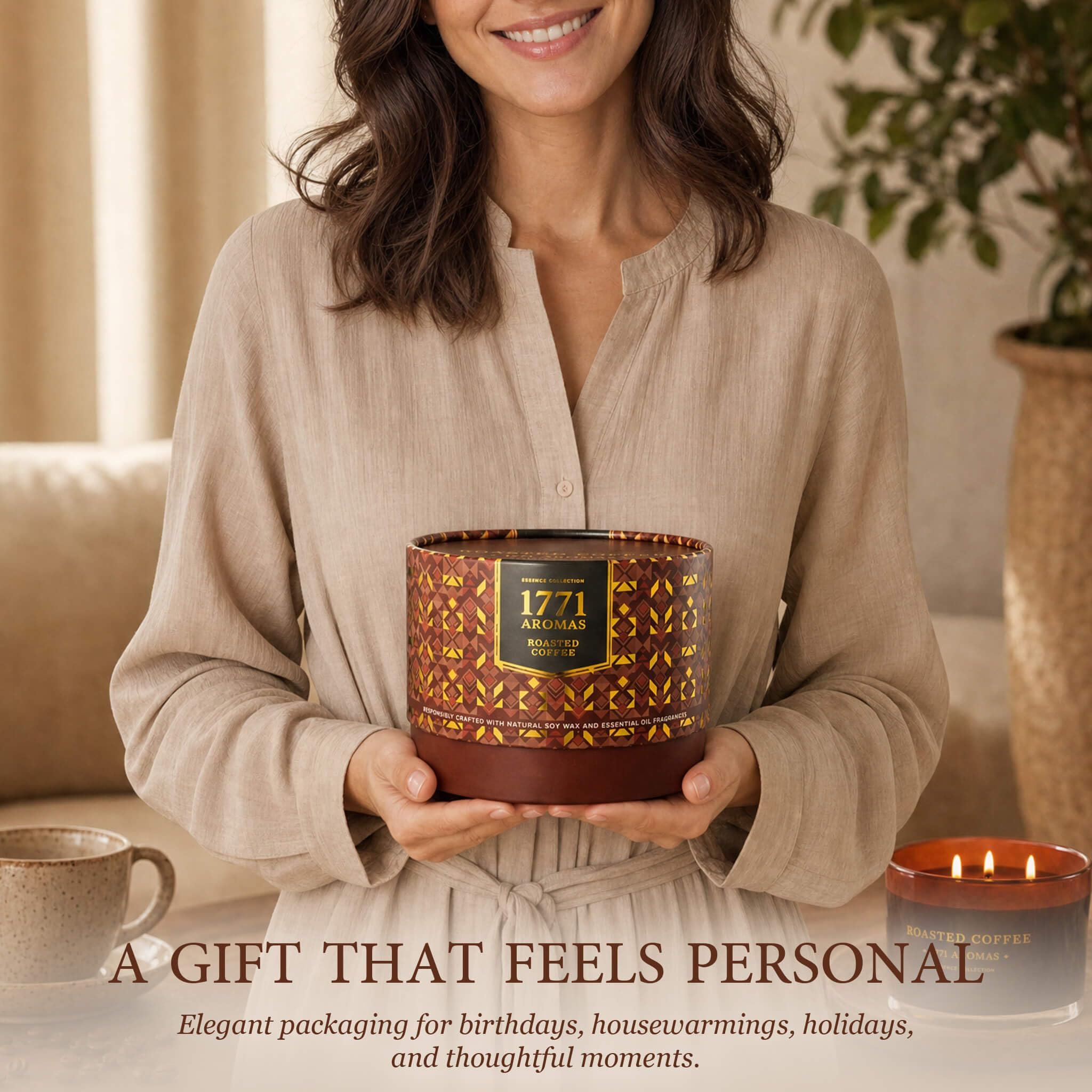 Velas de soja de café, vela grande de 3 mechas, hasta 40 horas de tiempo de combustión, cera de soja 100% natural, velas relajantes de aromaterapia para celebración de temporada, regalo de