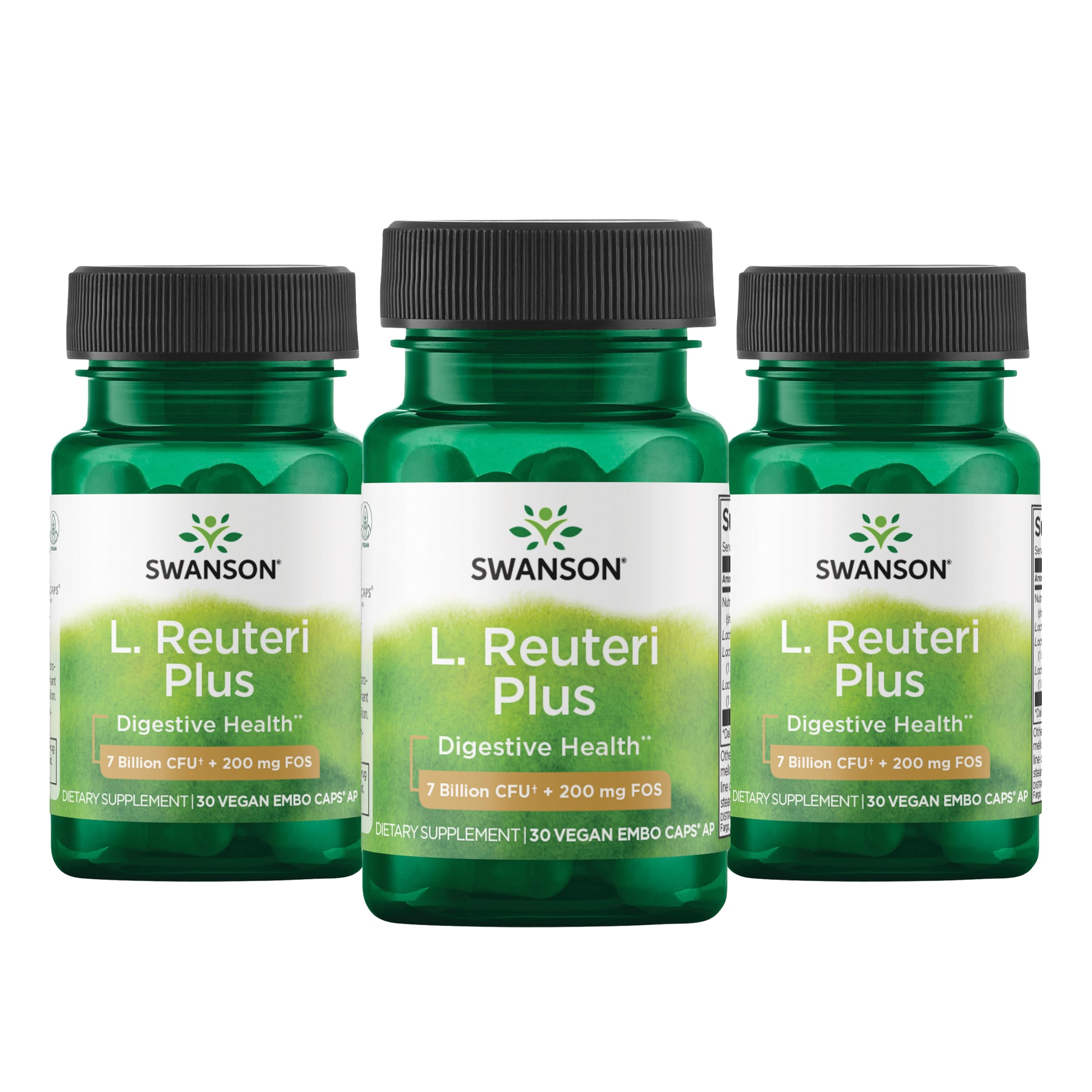 Swanson L. Reuteri Probiotic Plus with L. Rhamnosus, L. Acidophilus & FOS Prebiotic for Gut-Health-Conscious Adults - 7 Billion CFU (30 Vegan Capsules