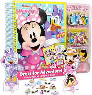 Disney Minnie Mouse Magnetic Wooden Doll Set Activity Book with 2 Dress Up Dolls, 32 Magnet Clothing Accessories and Activity Storybook | Minnie Mouse Toys for Girls