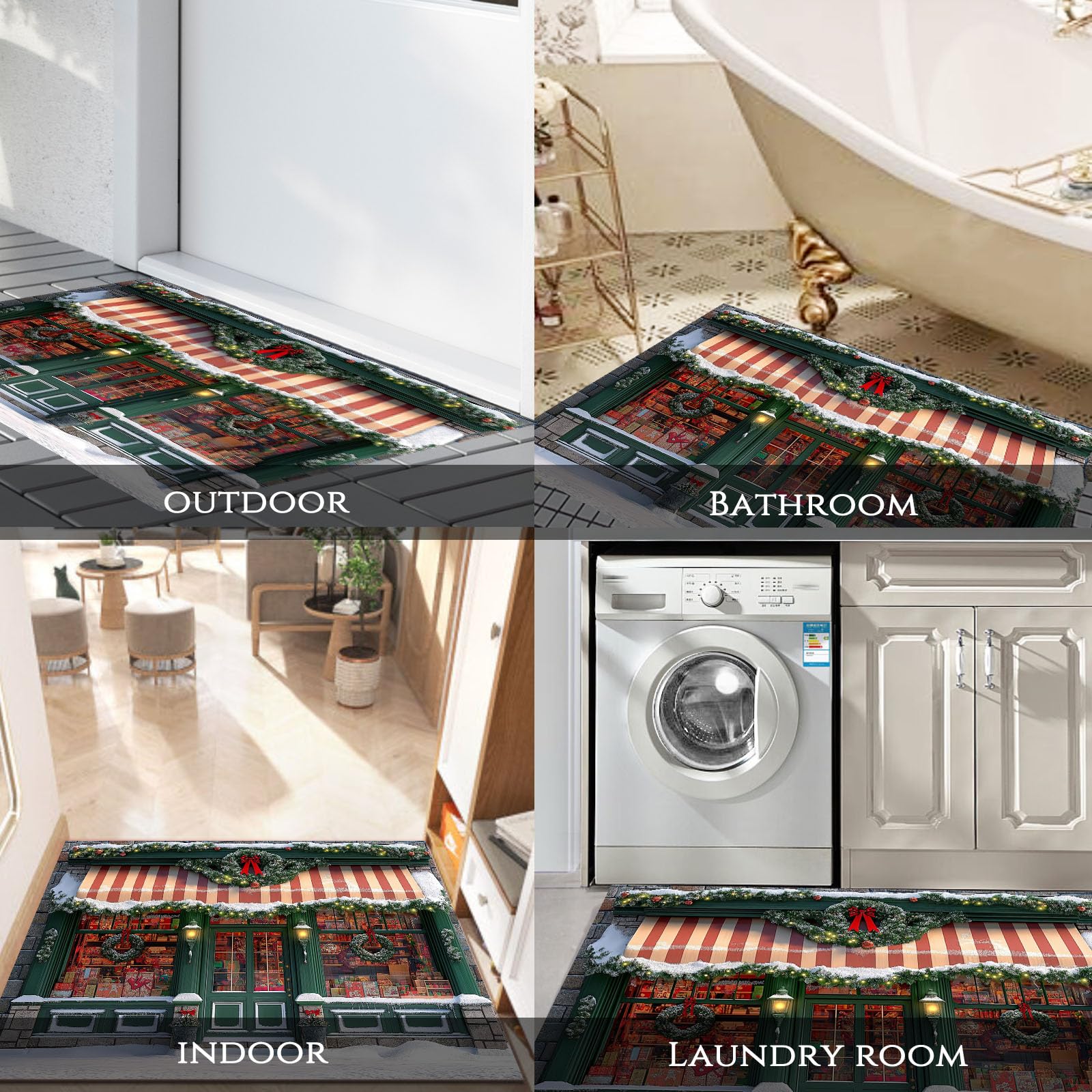 Felpudos Retro para Interiores de 50 x 80 cm, Lavables a máquina, con diseño navideño, Suaves, absorbentes y Antideslizantes para Puertas Delanteras y traseras (Verde Oscuro).