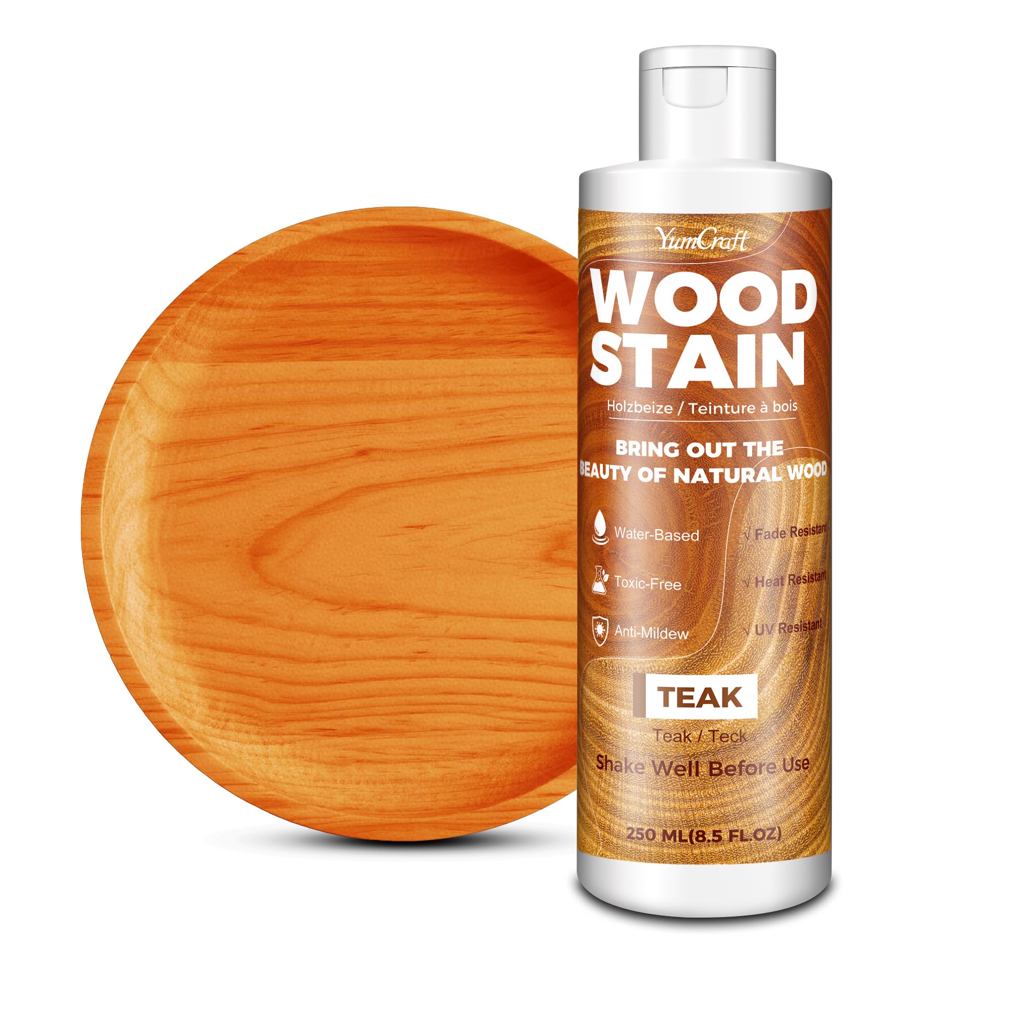 Holzbeize Teak – 250ml Wasserbasierte Holzlasur, Innen & Außen für alle Holzarten, Möbel, Schränke, Türen, Fenster, Regale, Schnelltrocknend, Geruchsarm, Ungiftig, Einfach Aufzutragen, Matt Holzfarbe